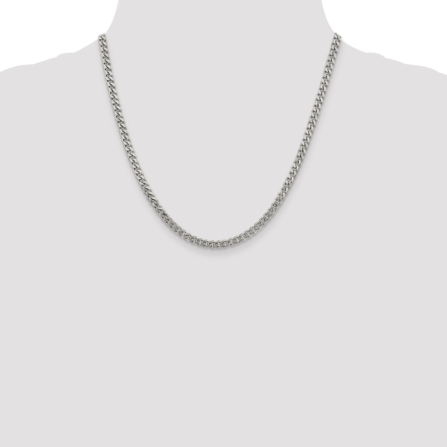 20 Inch Sterling Silver Rhodium-Plated 4.5mm Curb Chain Necklace