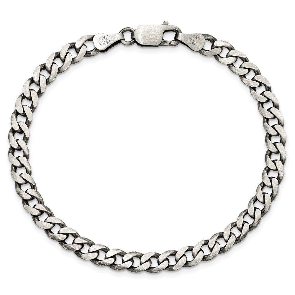 9 Inch Sterling Silver Antiqued 5.7mm Curb Chain Bracelet