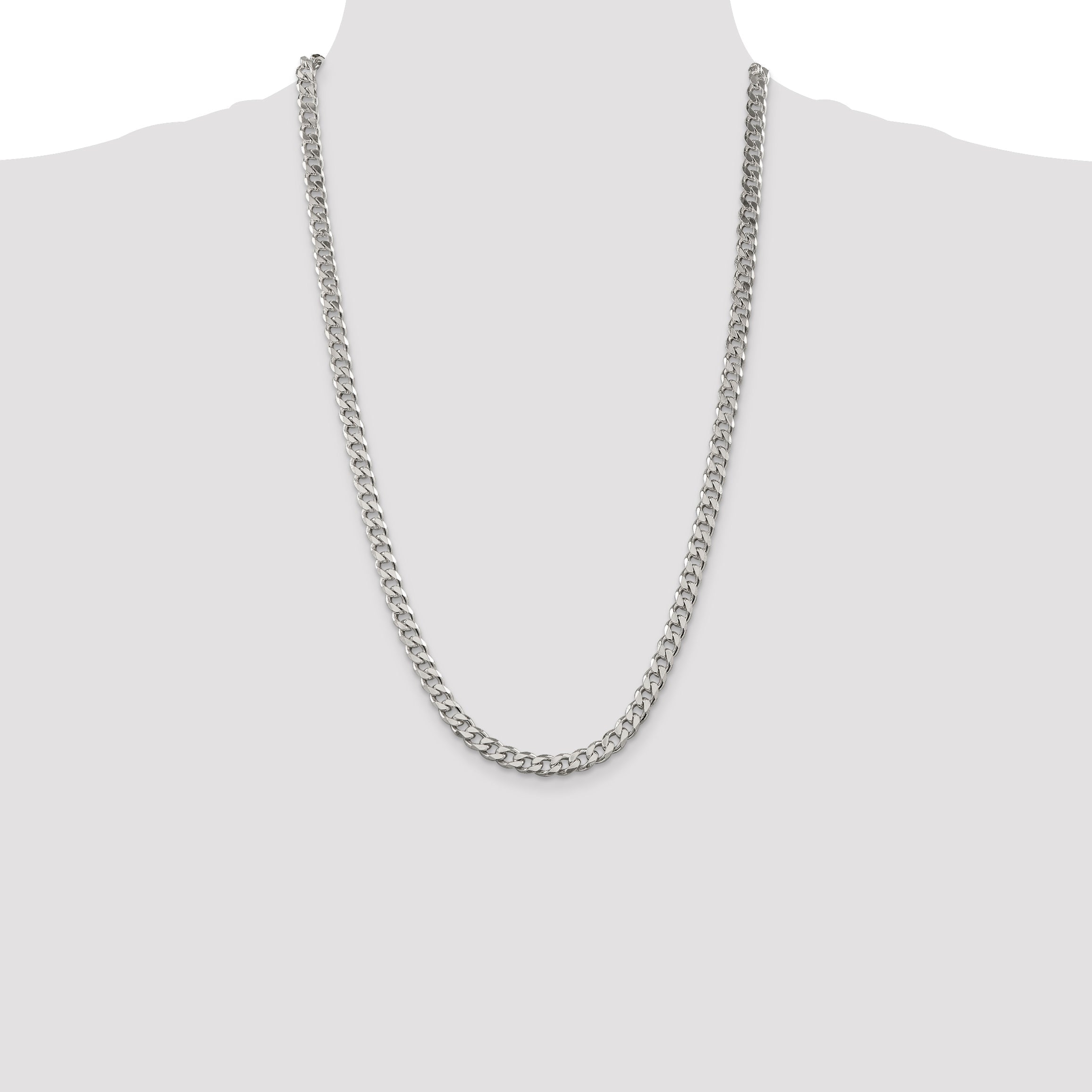 26 Inch Sterling Silver 6.5mm Curb Chain Necklace