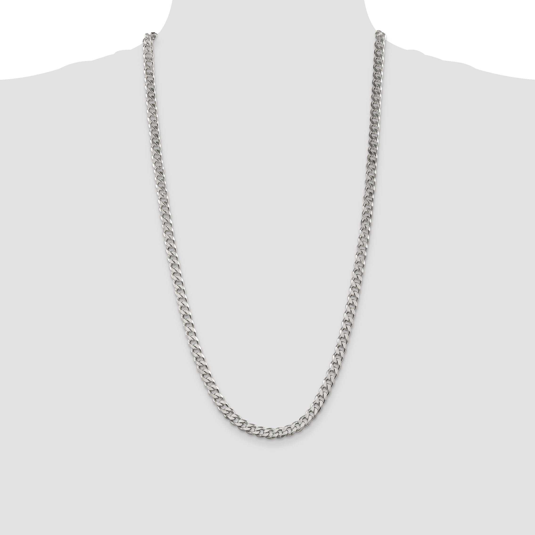 28 Inch Sterling Silver 6.5mm Curb Chain Necklace