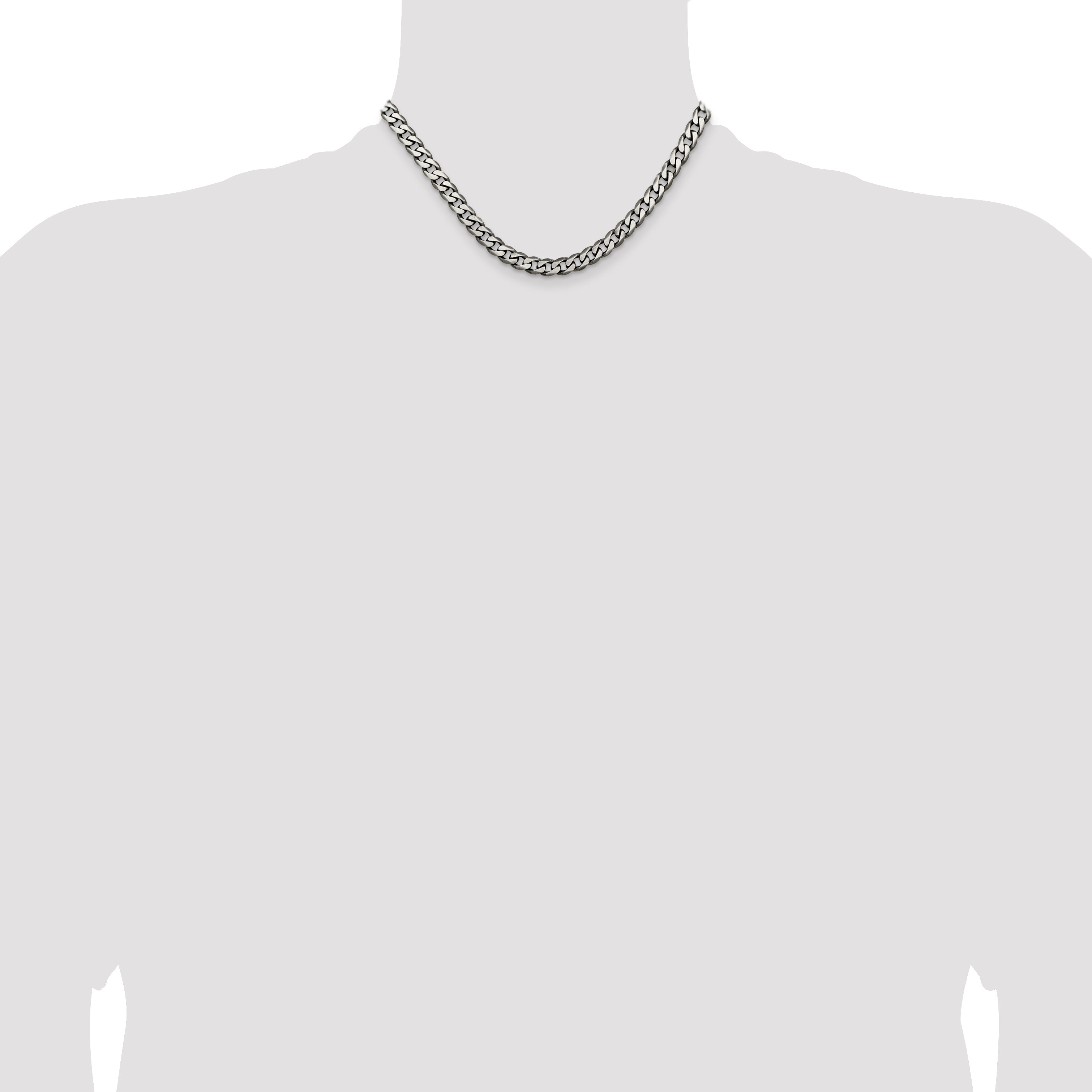 16 Inch Sterling Silver Antiqued 6.5mm Curb Chain Necklace