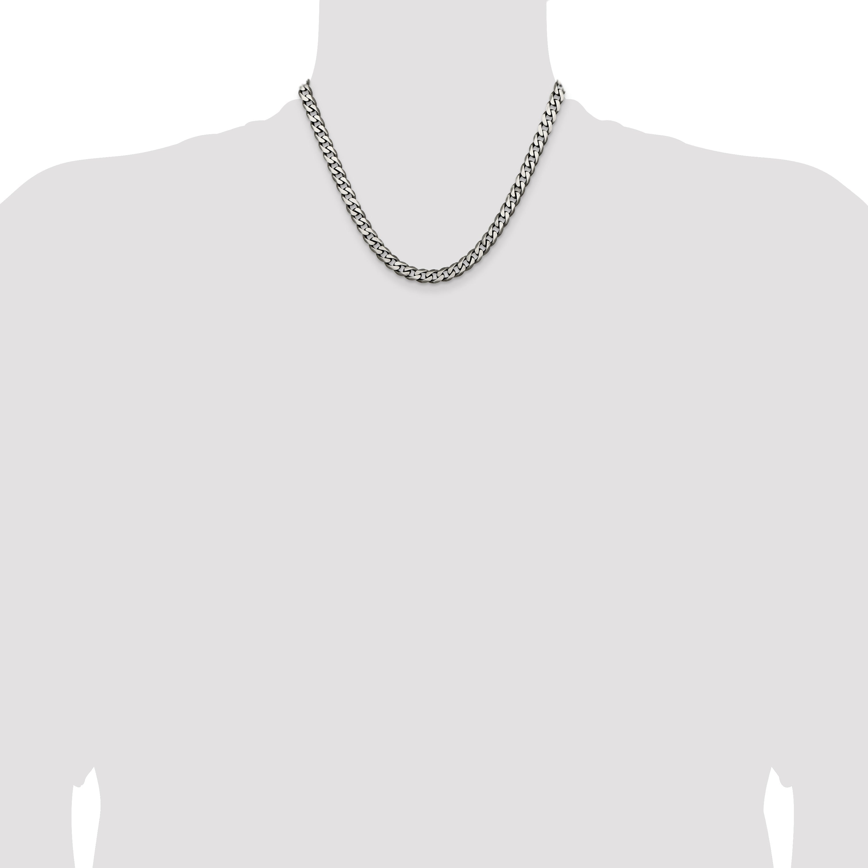 18 Inch Sterling Silver Antiqued 6.5mm Curb Chain Necklace