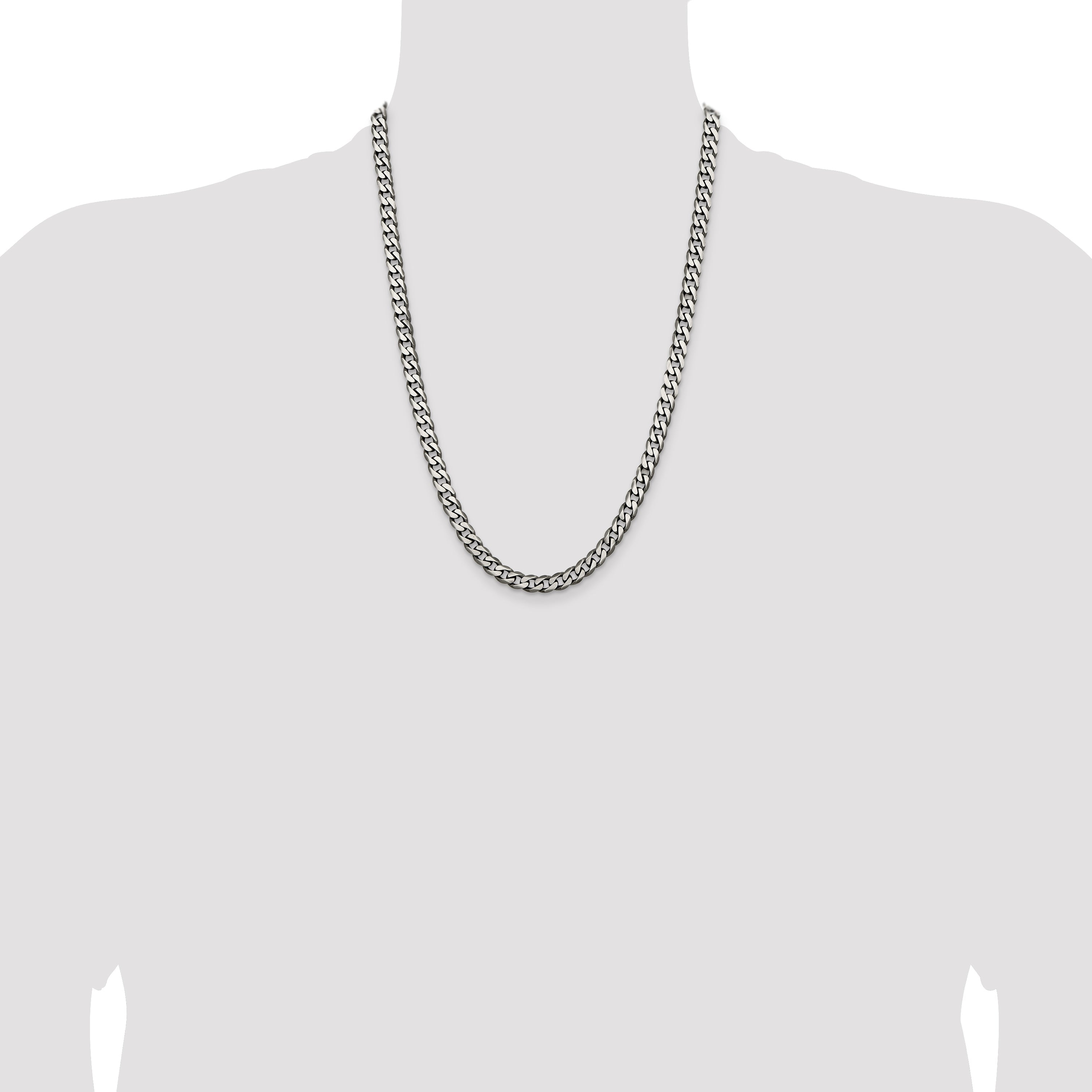 24 Inch Sterling Silver Antiqued 6.5mm Curb Chain Necklace