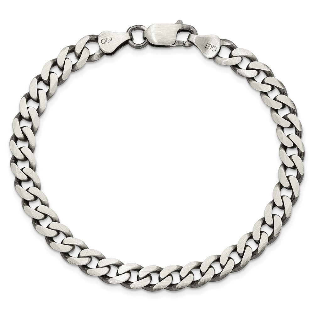9 Inch Sterling Silver Antiqued 6.5mm Curb Chain Bracelet