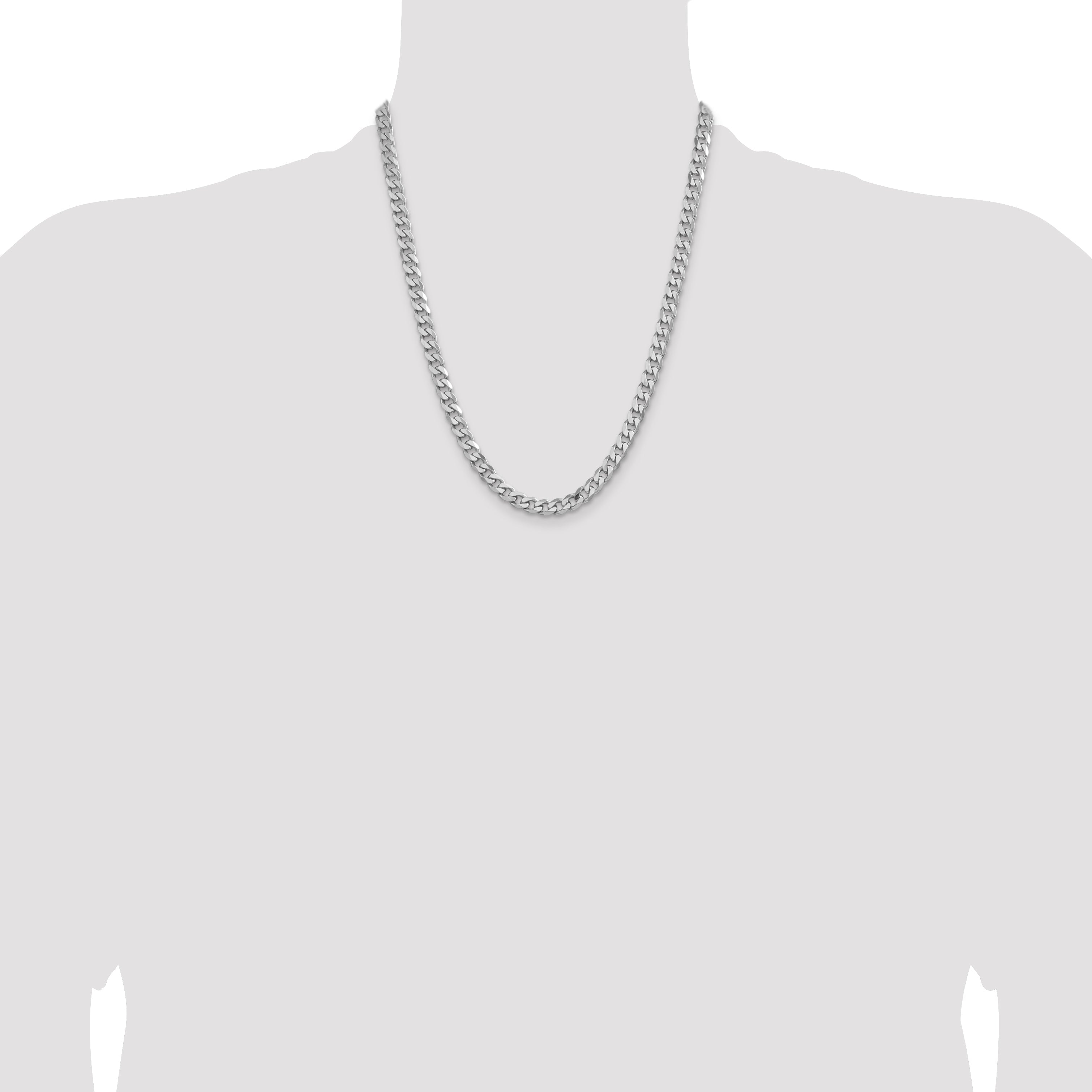 22 Inch Sterling Silver Rhodium-Plated 6.5mm Curb Chain Necklace