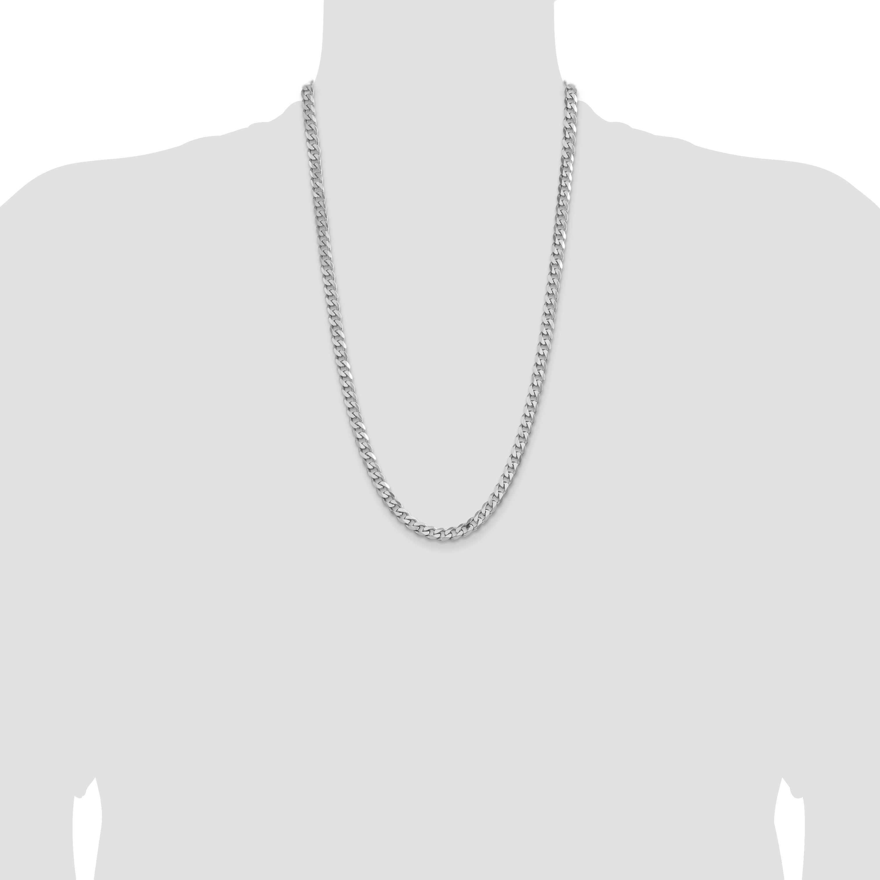 26 Inch Sterling Silver Rhodium-Plated 6.5mm Curb Chain Necklace