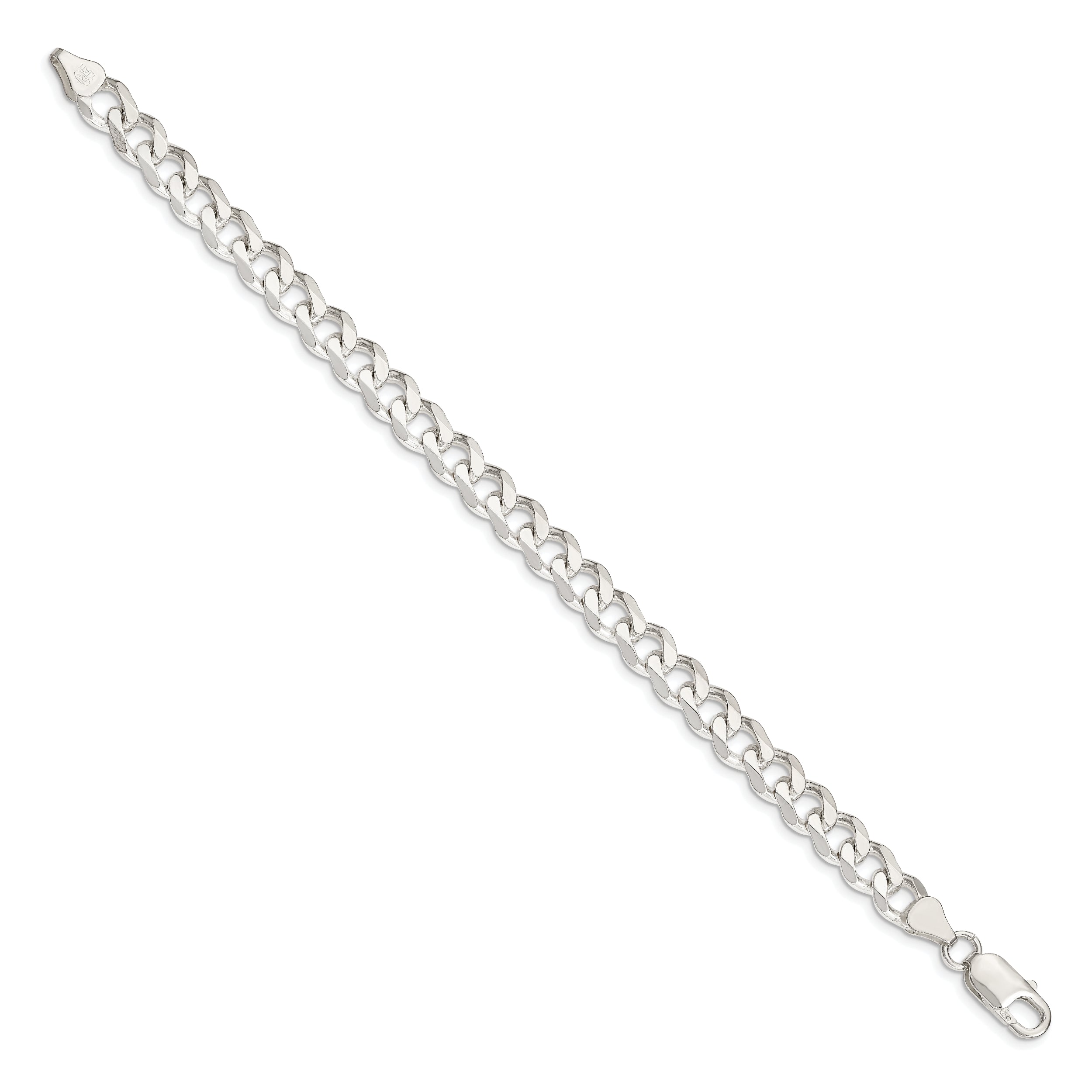 9 Inch Sterling Silver 7.5mm Curb Chain Bracelet