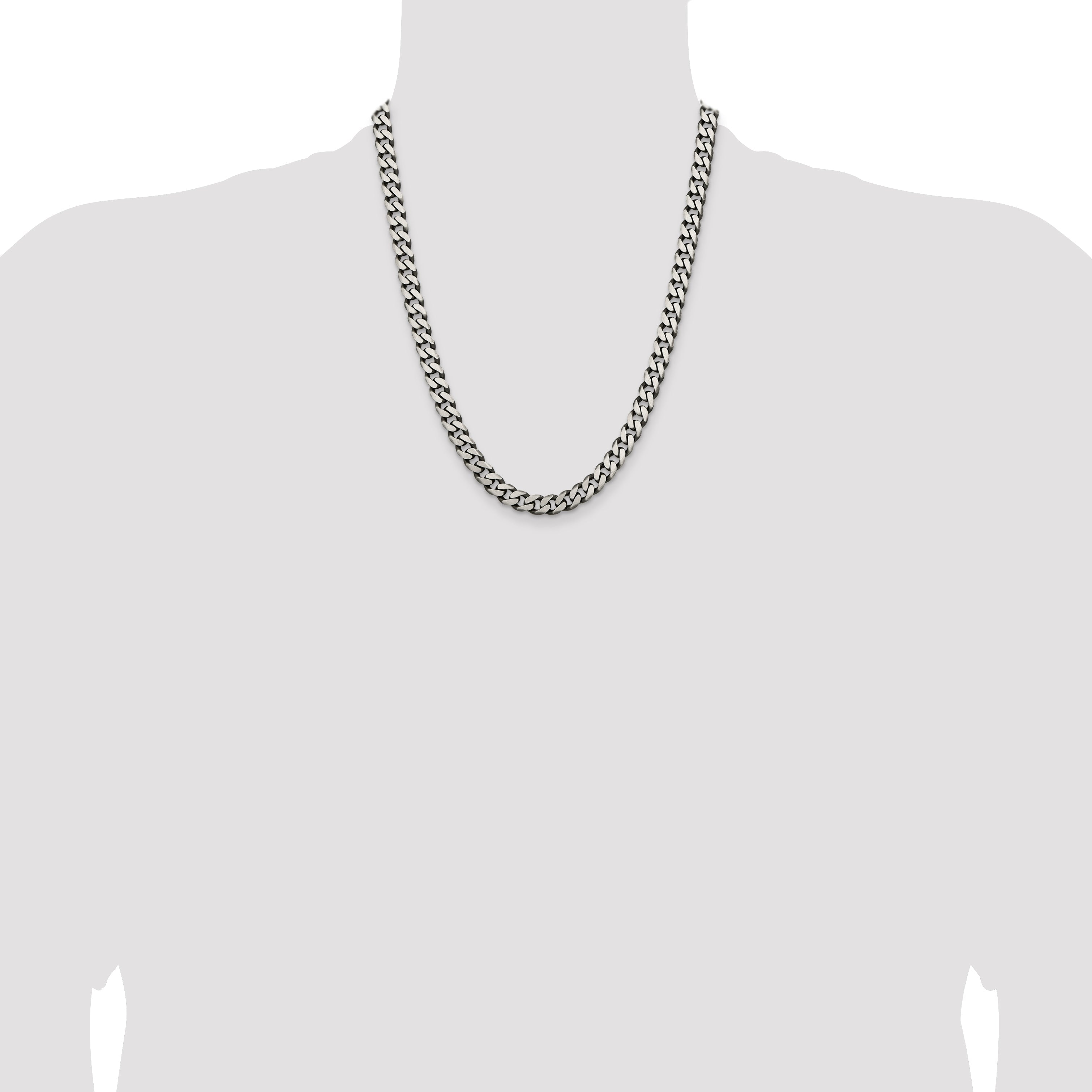 22 Inch Sterling Silver Antiqued 7.5mm Curb Chain Necklace