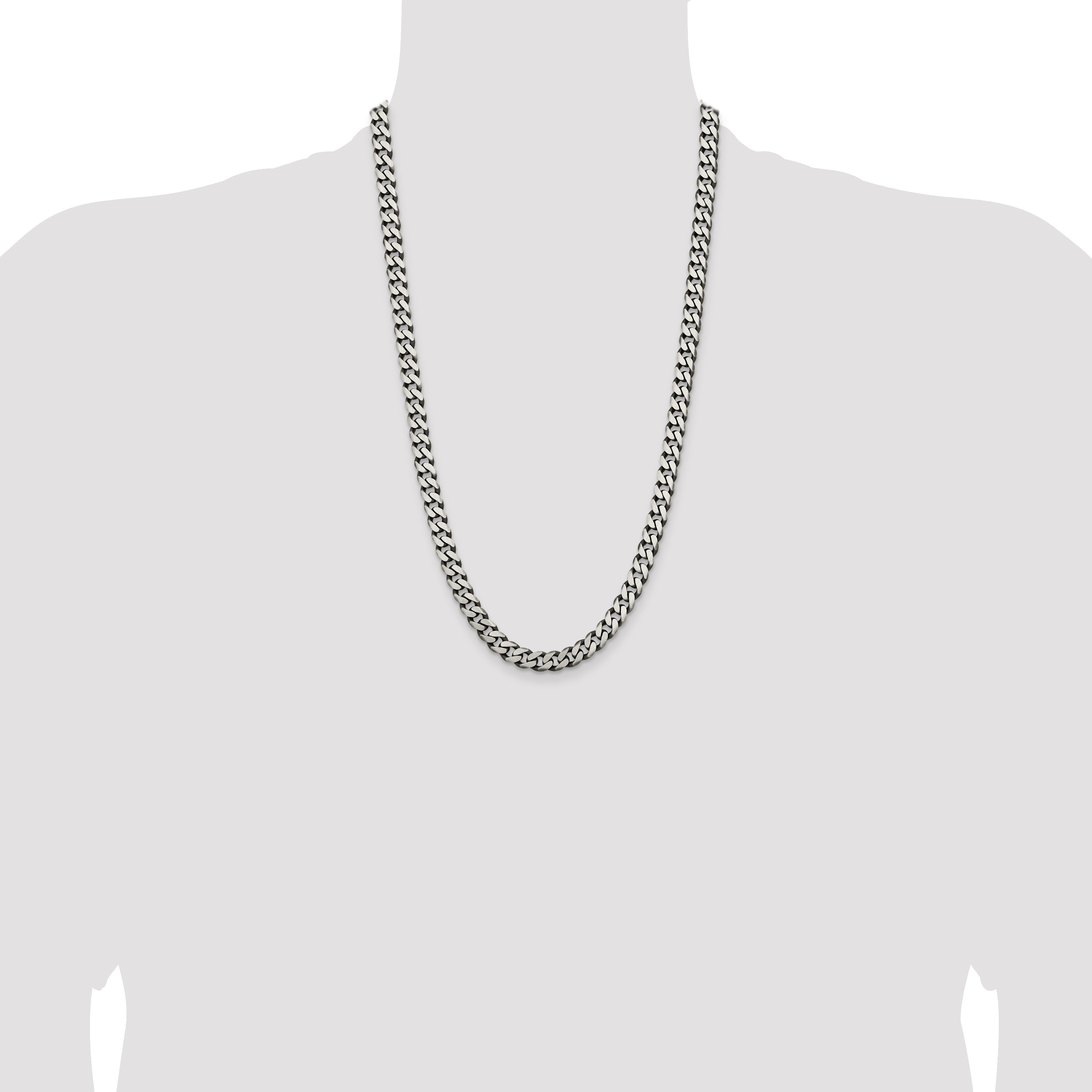 26 Inch Sterling Silver Antiqued 7.5mm Curb Chain Necklace