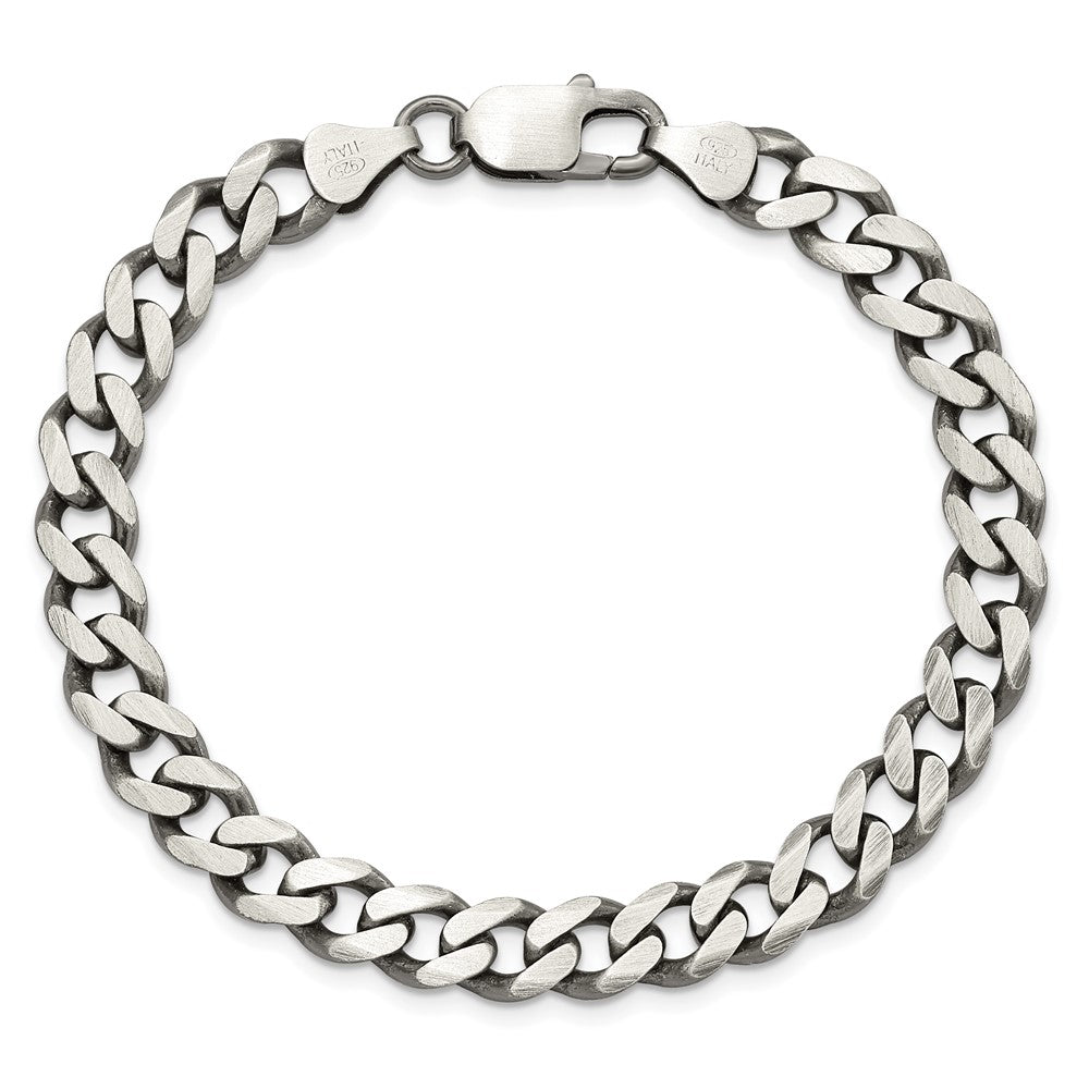 8 Inch Sterling Silver Antiqued 7.5mm Curb Chain Bracelet