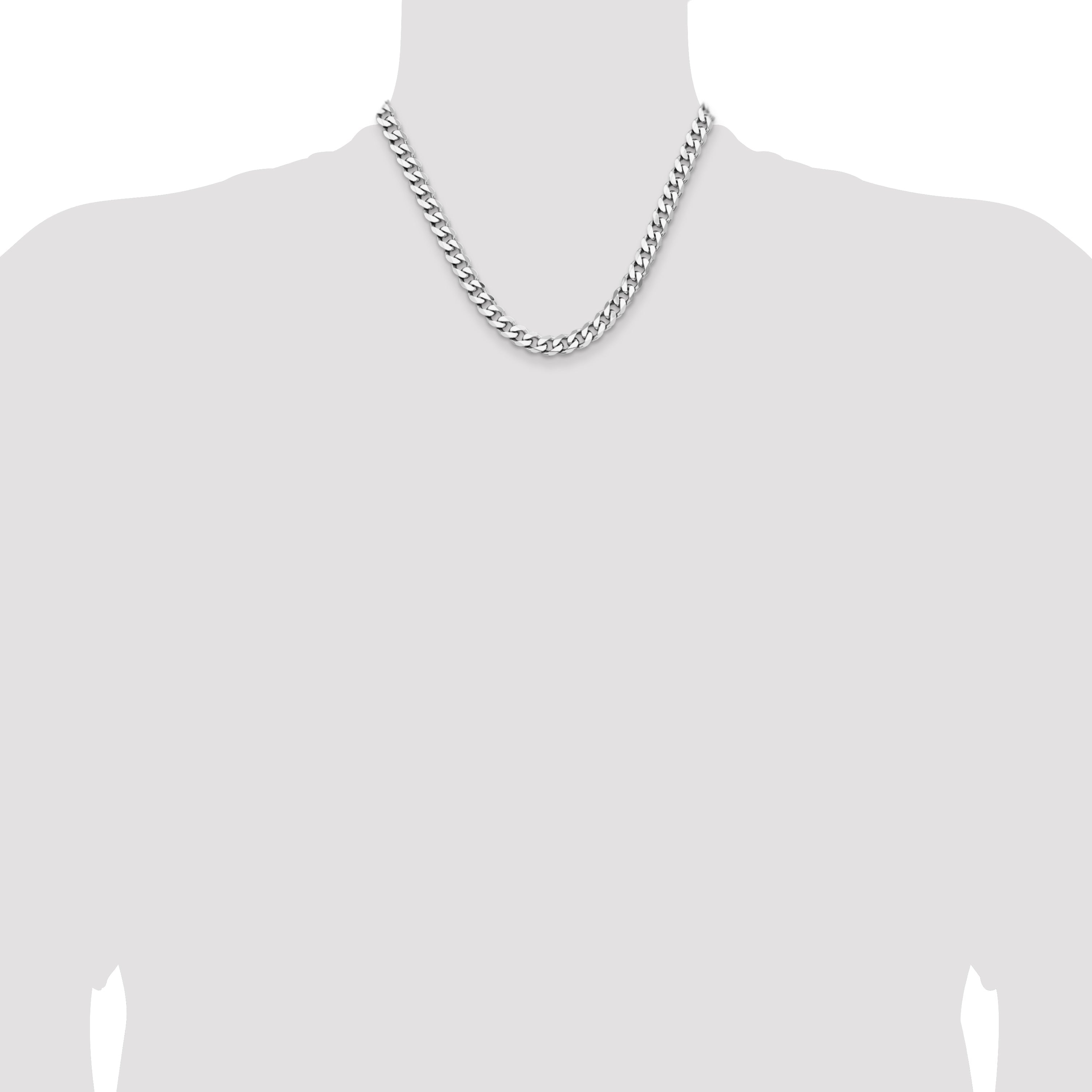 18 Inch Sterling Silver Rhodium-Plated 7.5mm Curb Chain Necklace