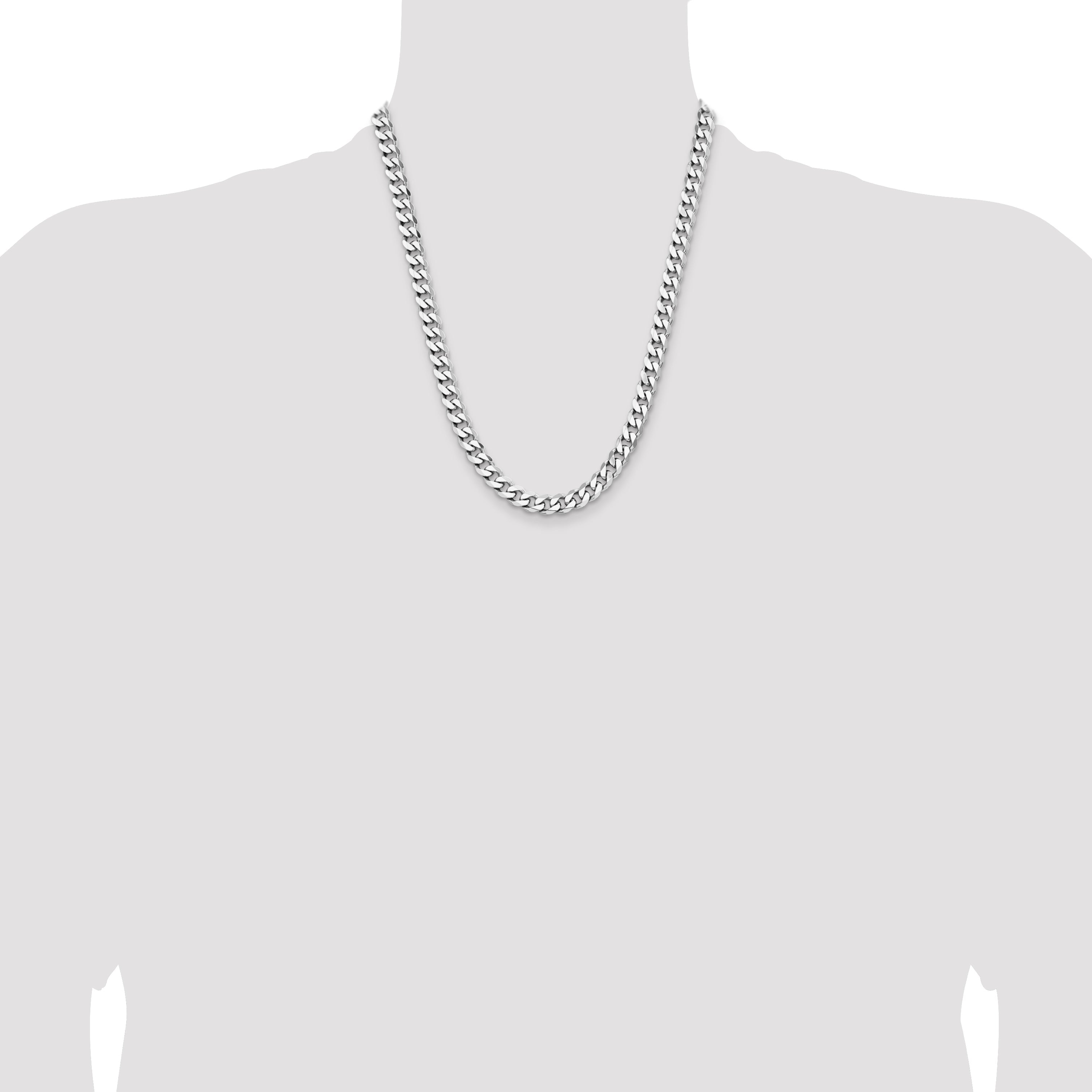 22 Inch Sterling Silver Rhodium-Plated 7.5mm Curb Chain Necklace