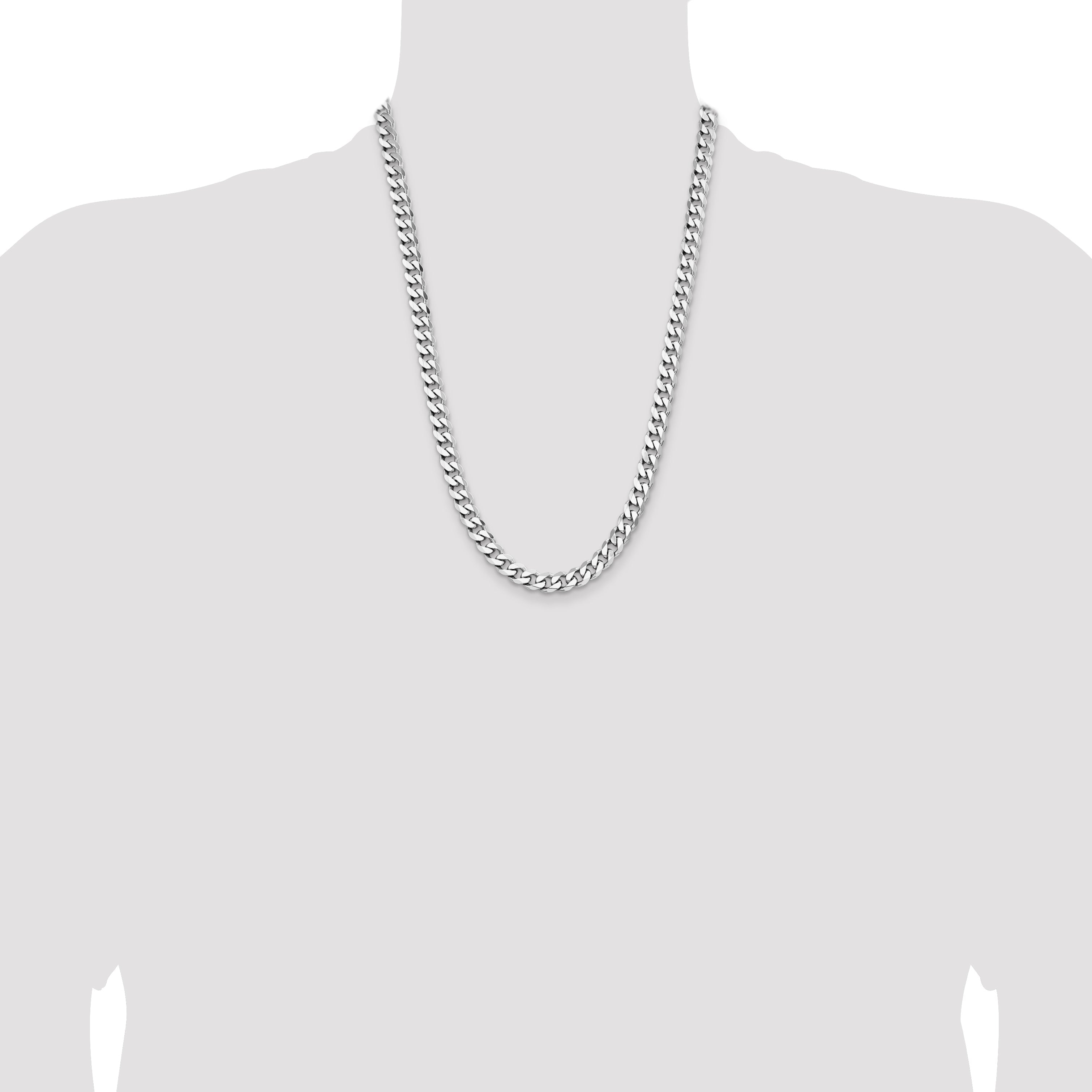 24 Inch Sterling Silver Rhodium-Plated 7.5mm Curb Chain Necklace