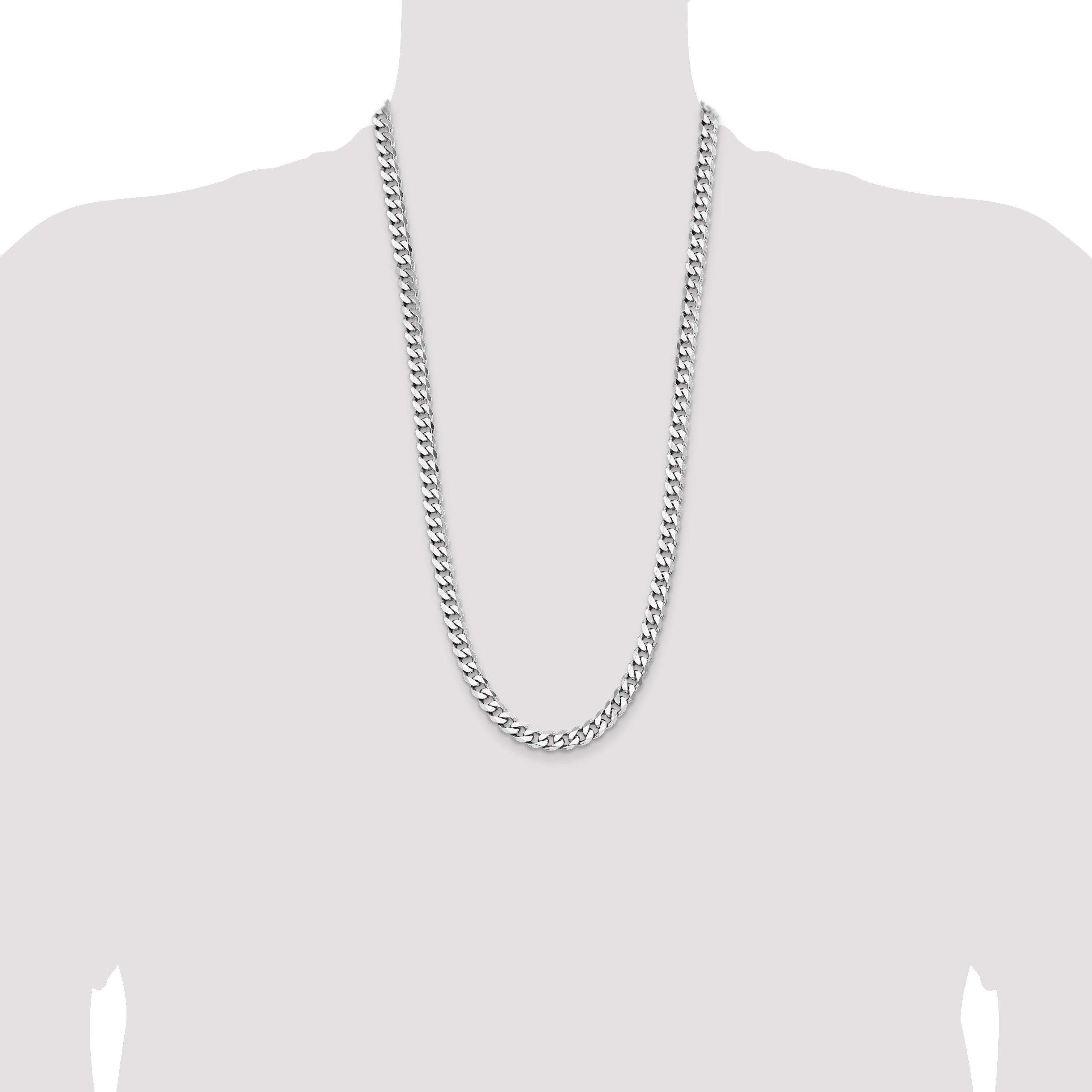 28 Inch Sterling Silver Rhodium-Plated 7.5mm Curb Chain Necklace