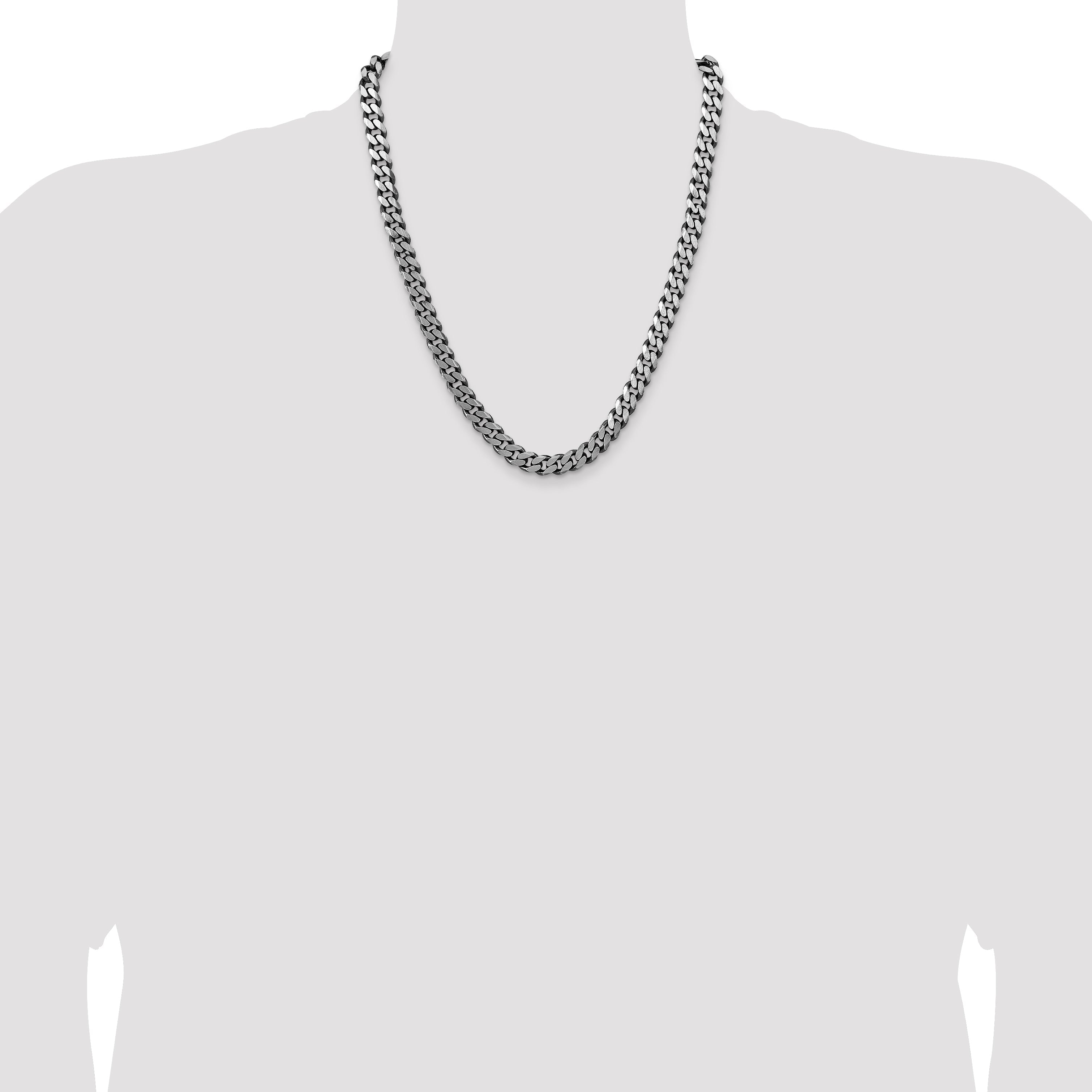 22 Inch Sterling Silver Antiqued 8.3mm Curb Chain Necklace