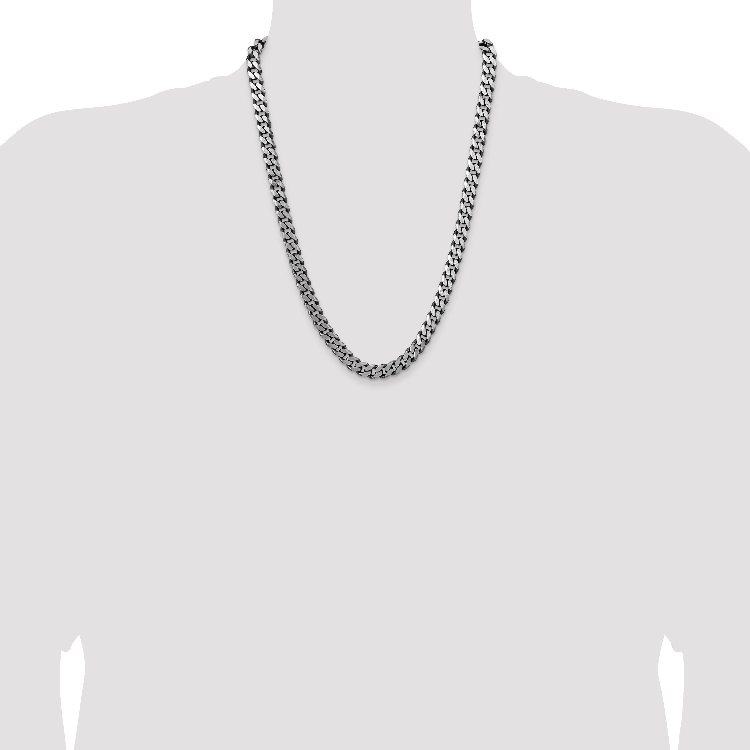 24 Inch Sterling Silver Antiqued 8.3mm Curb Chain Necklace