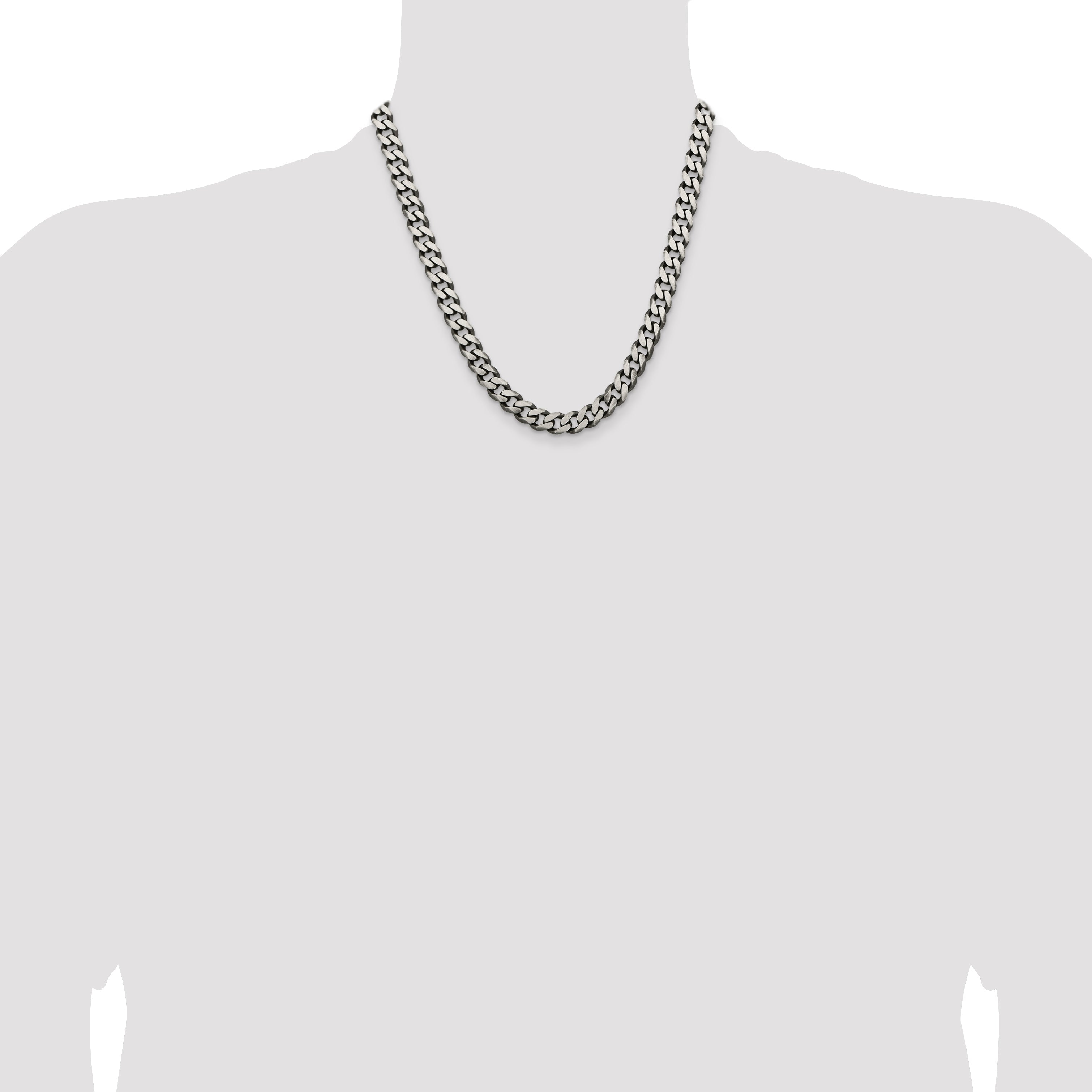 20 Inch Sterling Silver Antiqued 9.3mm Curb Chain Necklace
