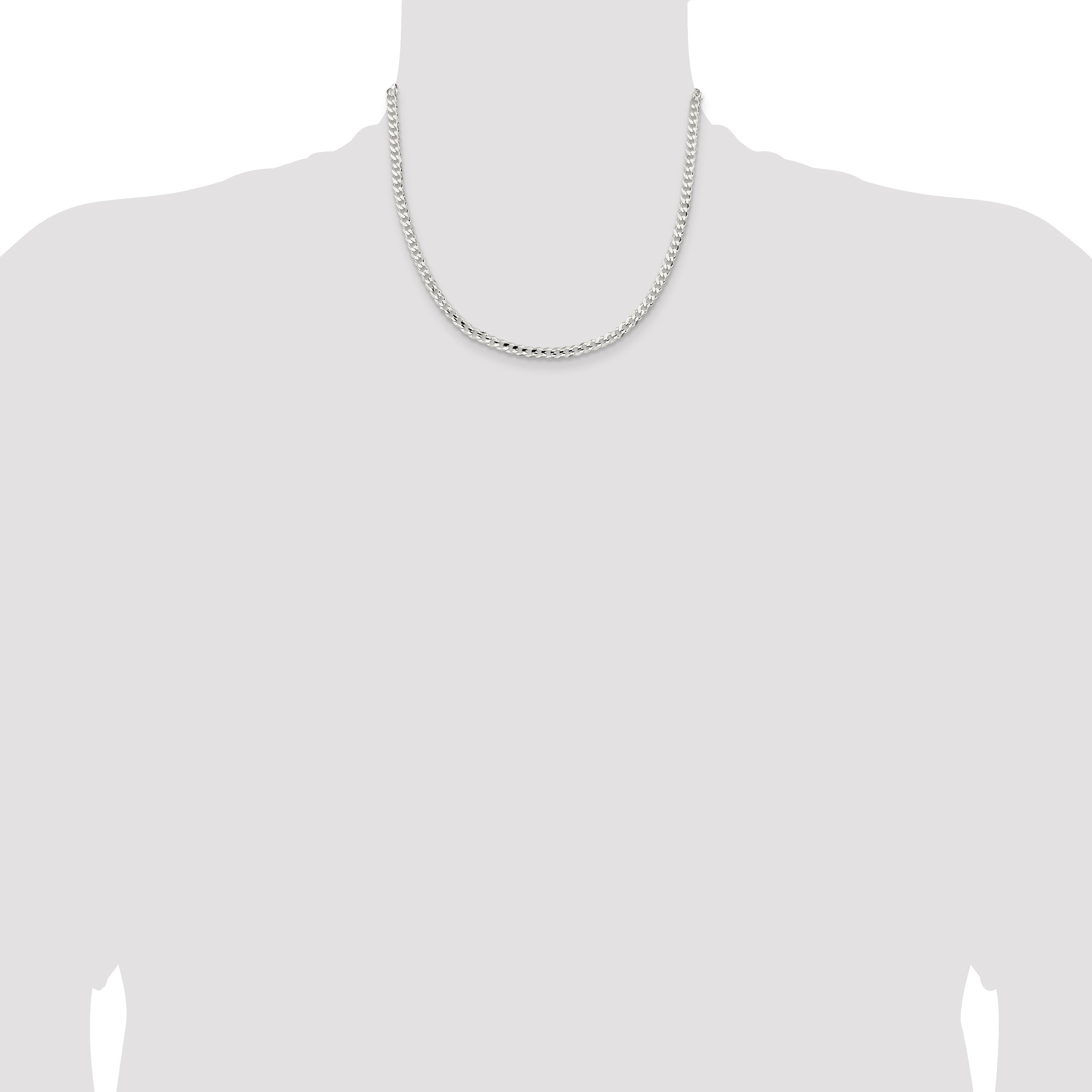 18 Inch Sterling Silver 4.5mm Concave Beveled Curb Chain Necklace