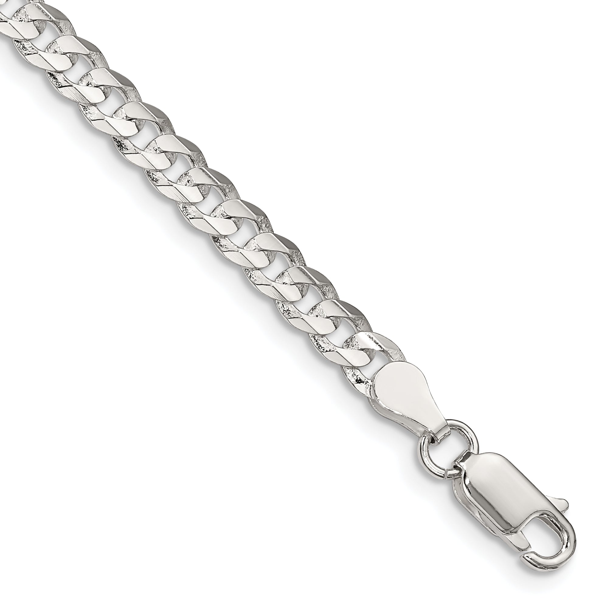 9 Inch Sterling Silver 4.5mm Concave Beveled Curb Chain Bracelet