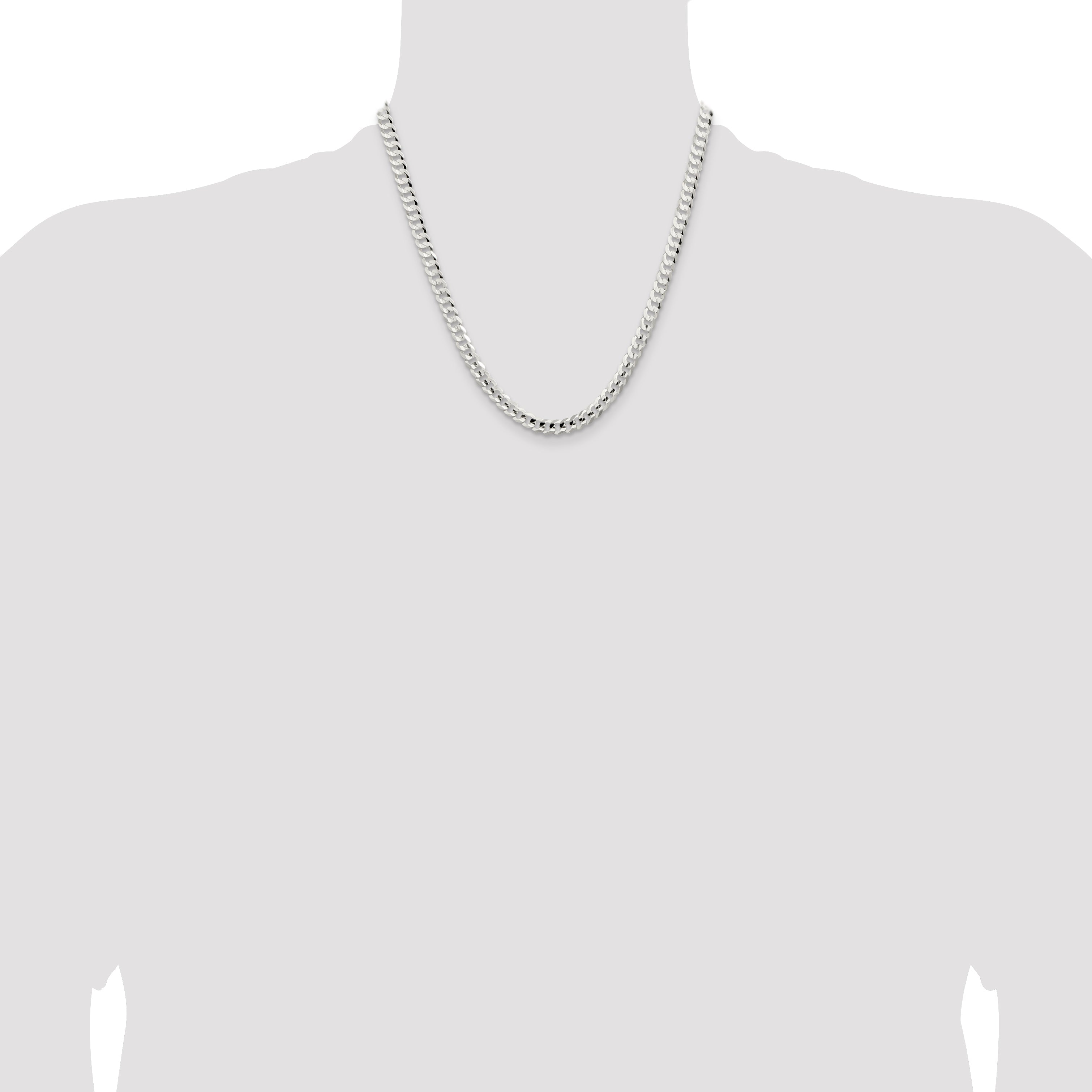 20 Inch Sterling Silver 5.65mm Concave Beveled Curb Chain Necklace