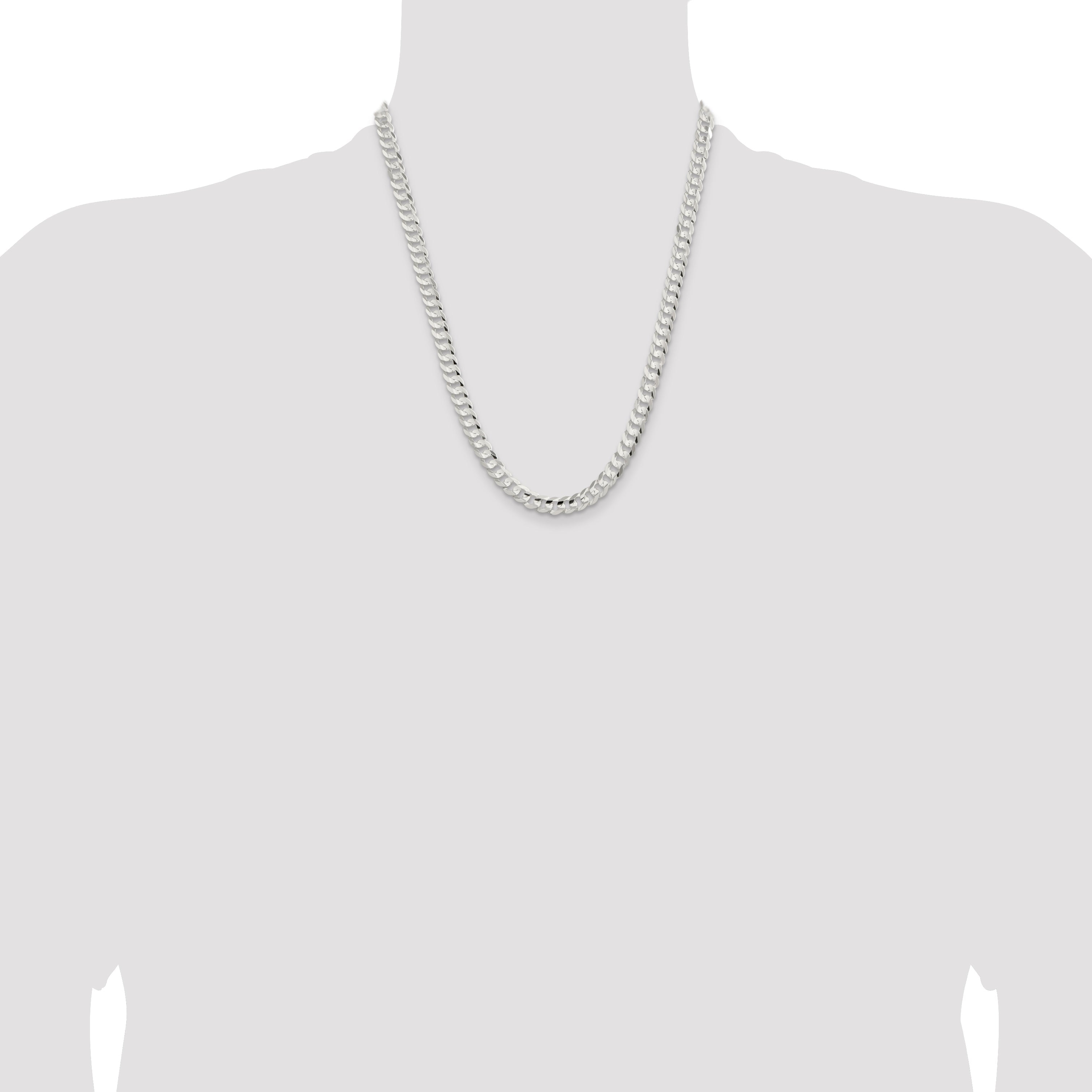 22 Inch Sterling Silver 6.75mm Concave Beveled Curb Chain Necklace