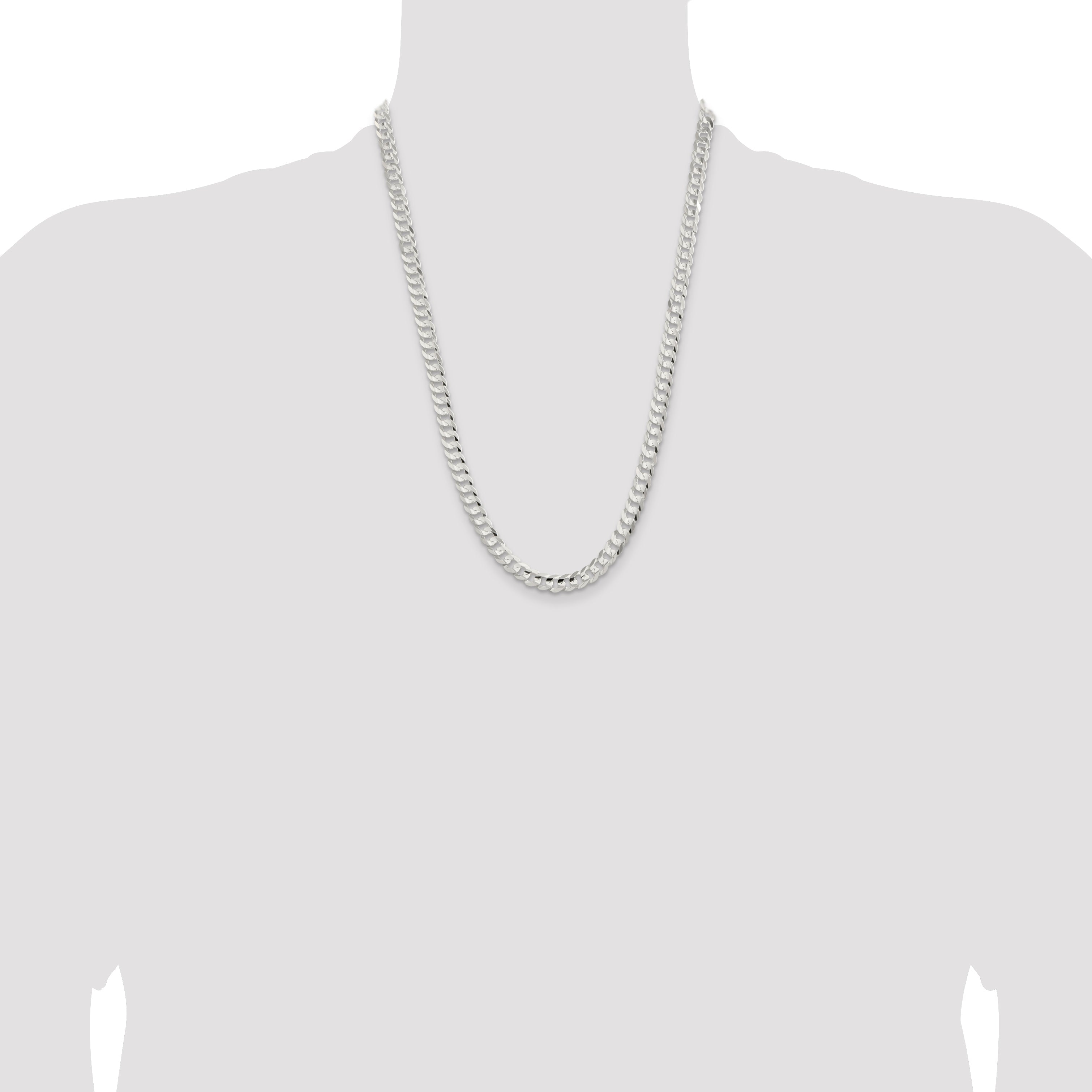 24 Inch Sterling Silver 6.75mm Concave Beveled Curb Chain Necklace