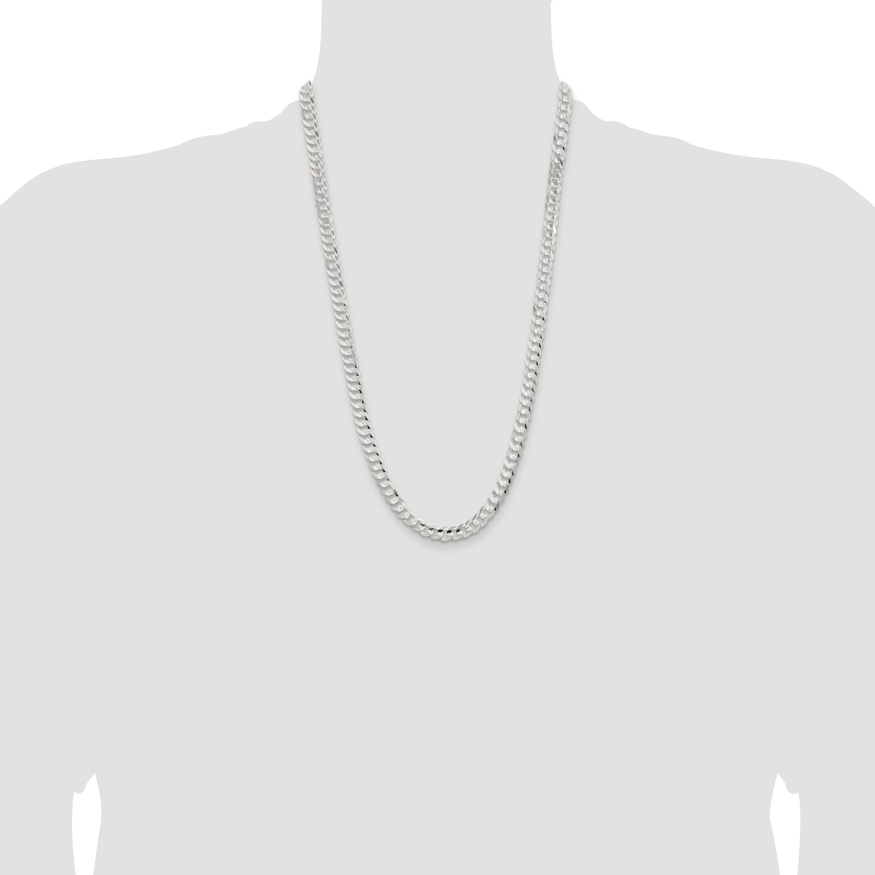 26 Inch Sterling Silver 6.75mm Concave Beveled Curb Chain Necklace