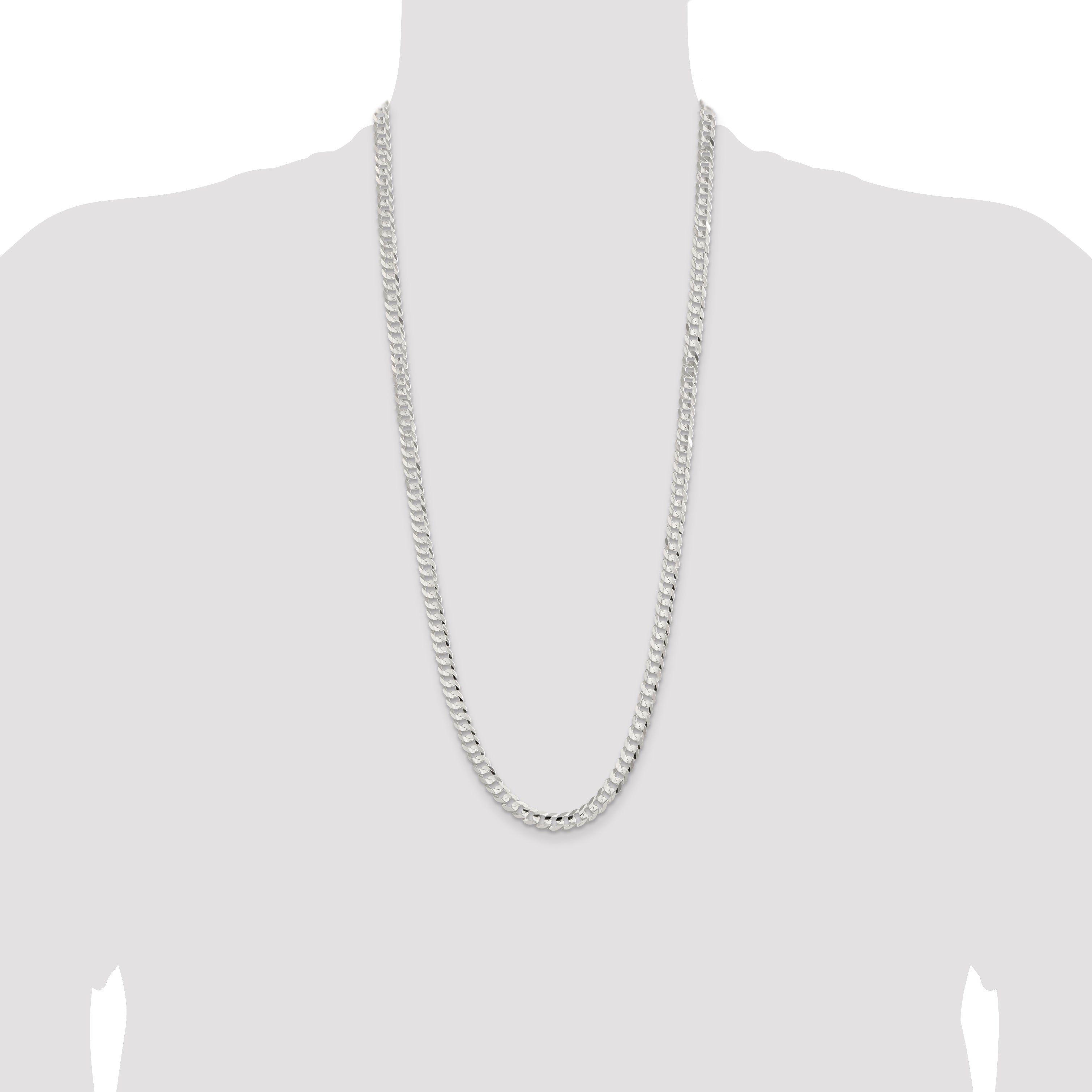 30 Inch Sterling Silver 6.75mm Concave Beveled Curb Chain Necklace