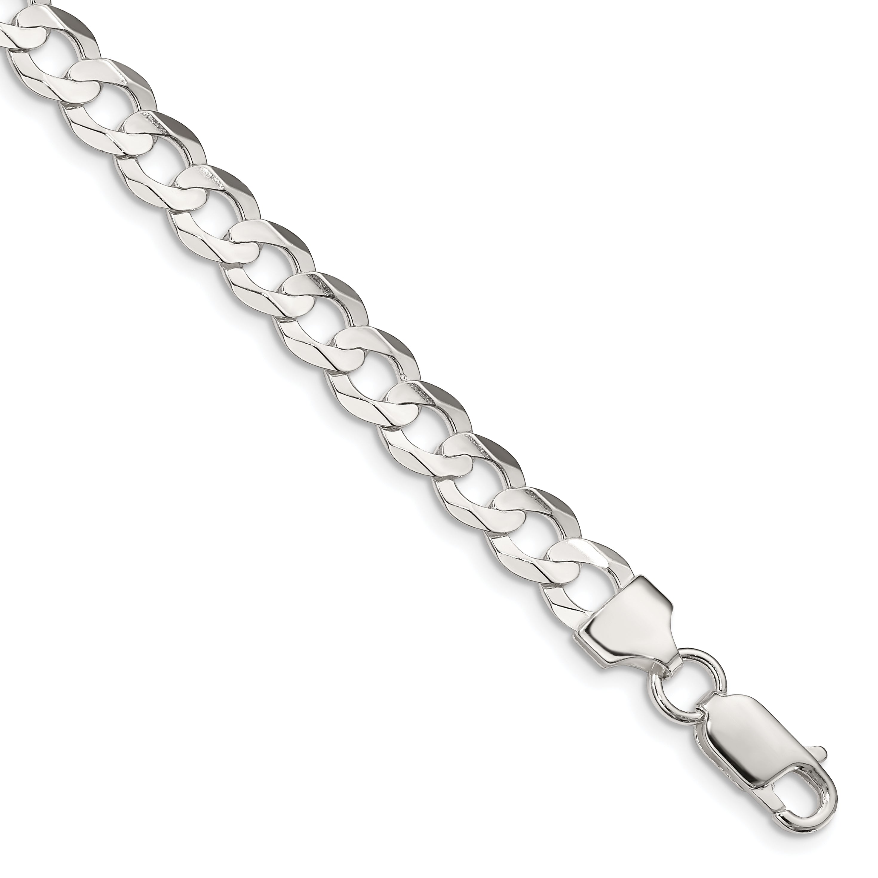 7 Inch Sterling Silver 6.75mm Concave Beveled Curb Chain Bracelet