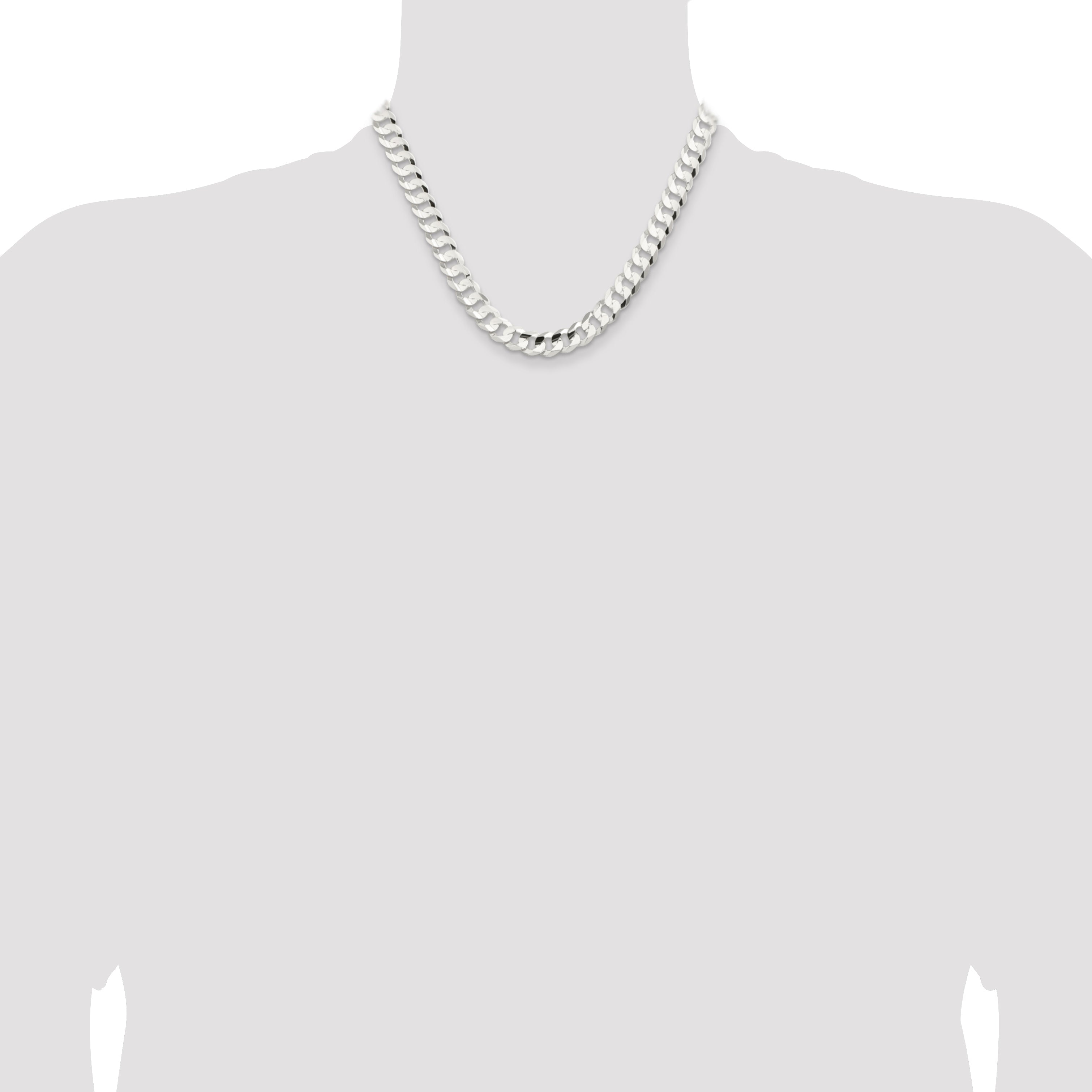 18 Inch Sterling Silver 9.75mm Concave Beveled Curb Chain Necklace