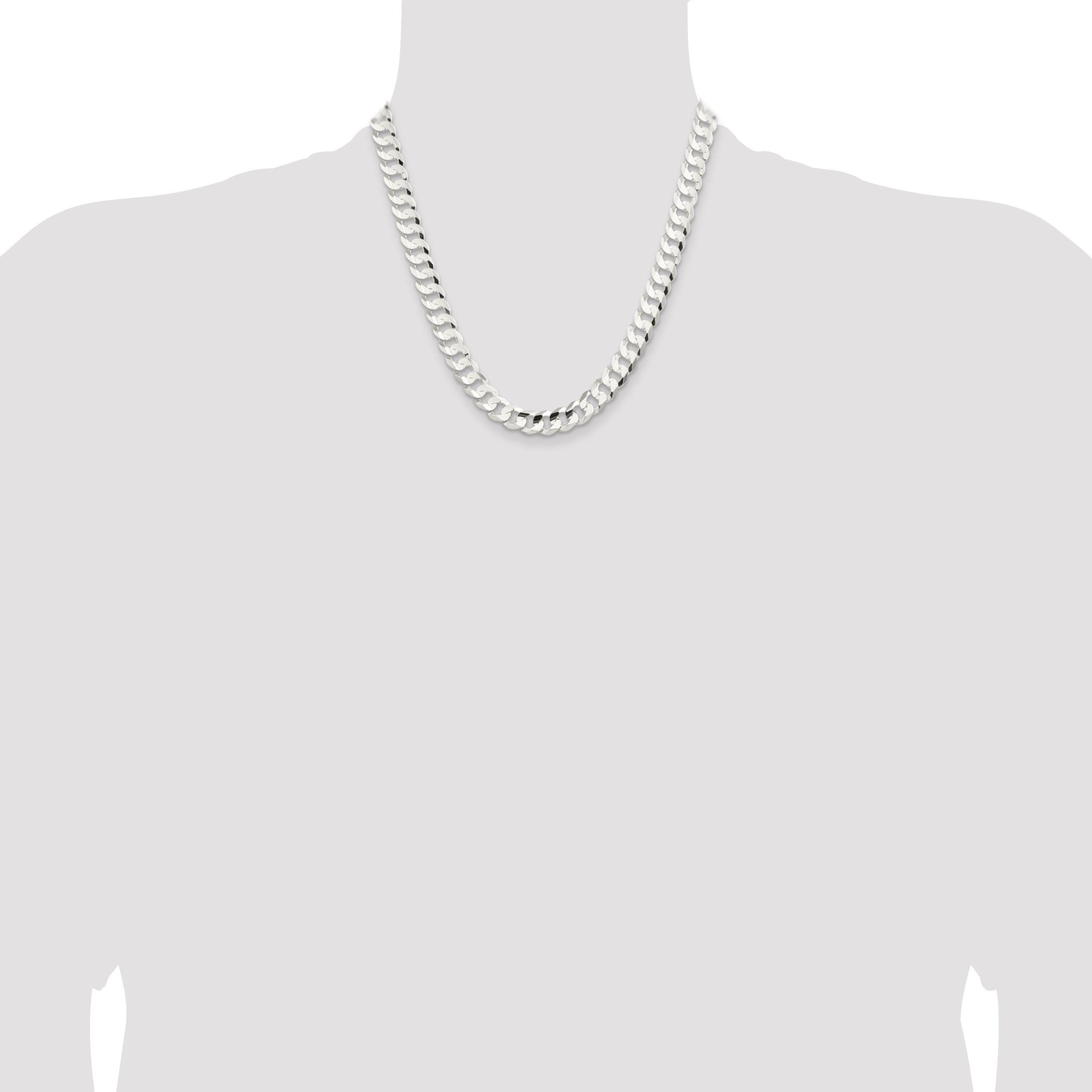 20 Inch Sterling Silver 9.75mm Concave Beveled Curb Chain Necklace