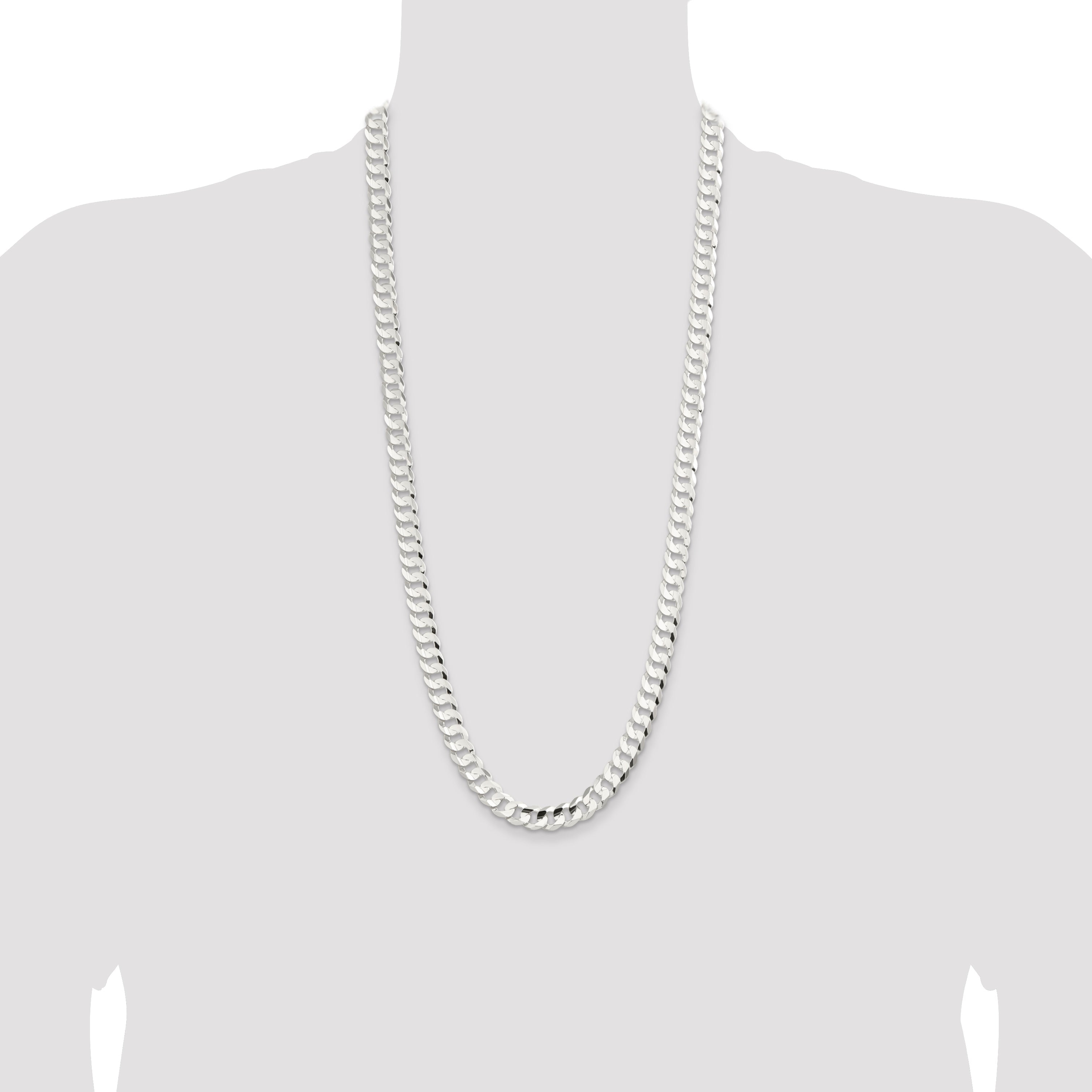 30 Inch Sterling Silver 9.75mm Concave Beveled Curb Chain Necklace