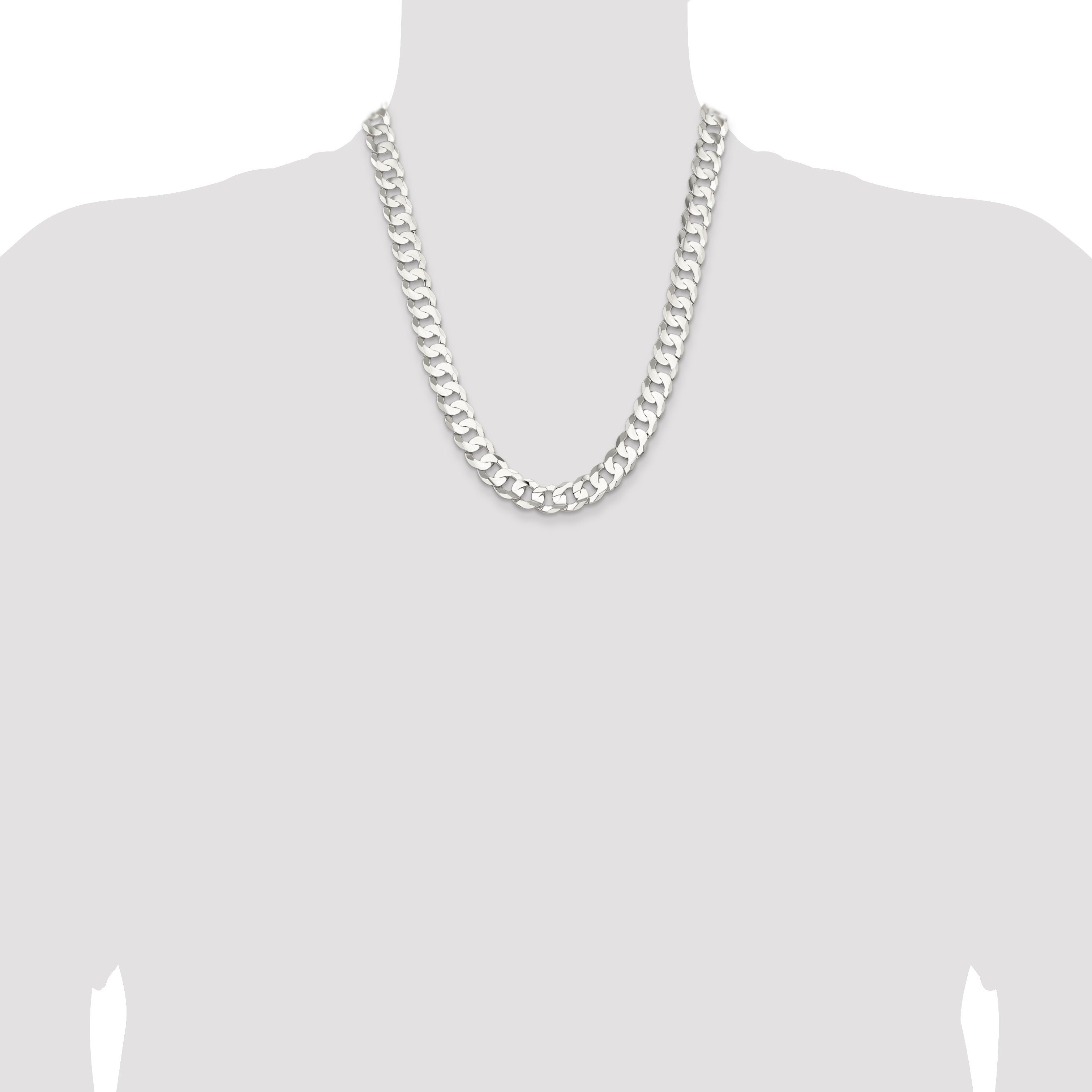 22 Inch Sterling Silver 11.9mm Concave Beveled Curb Chain Necklace