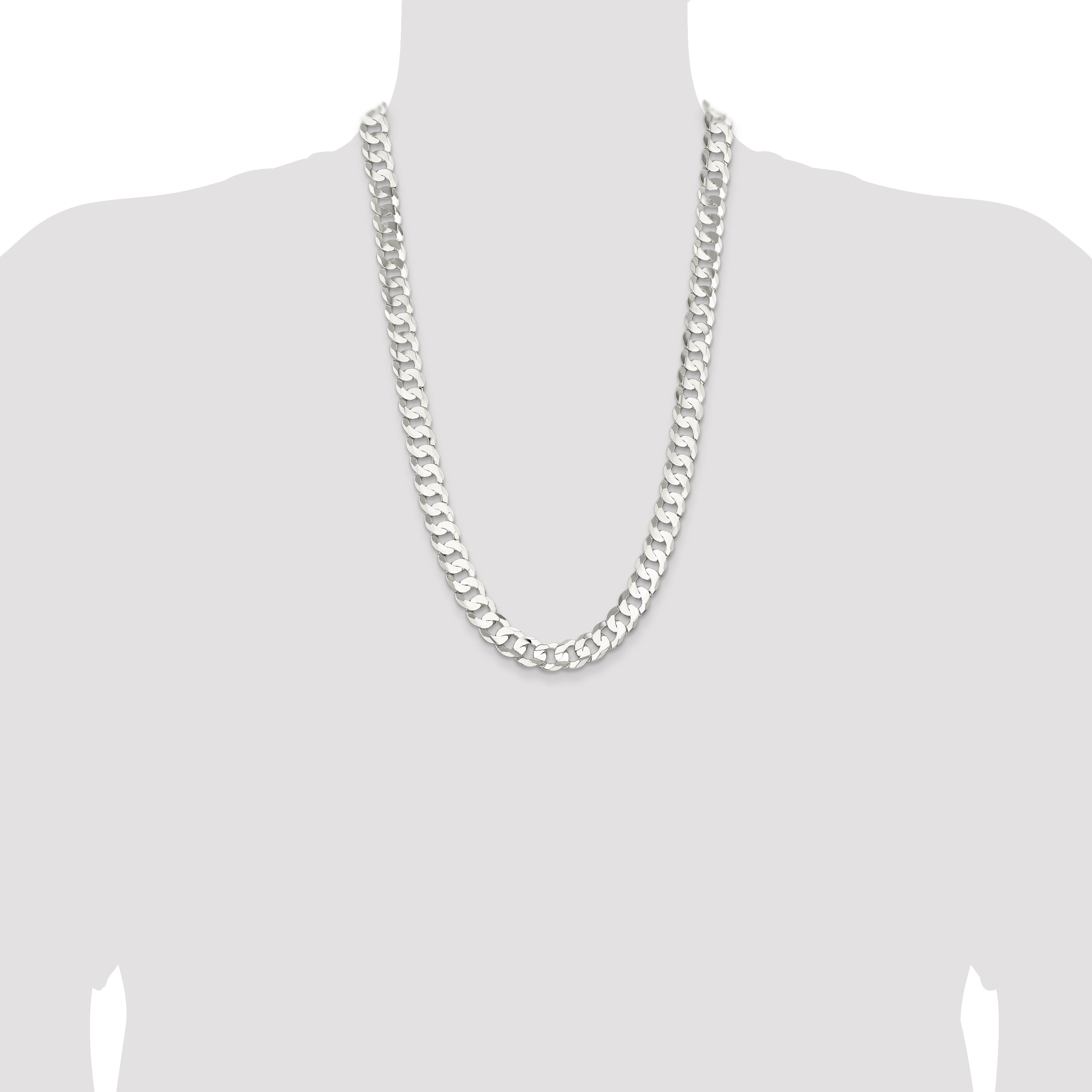 26 Inch Sterling Silver 11.9mm Concave Beveled Curb Chain Necklace