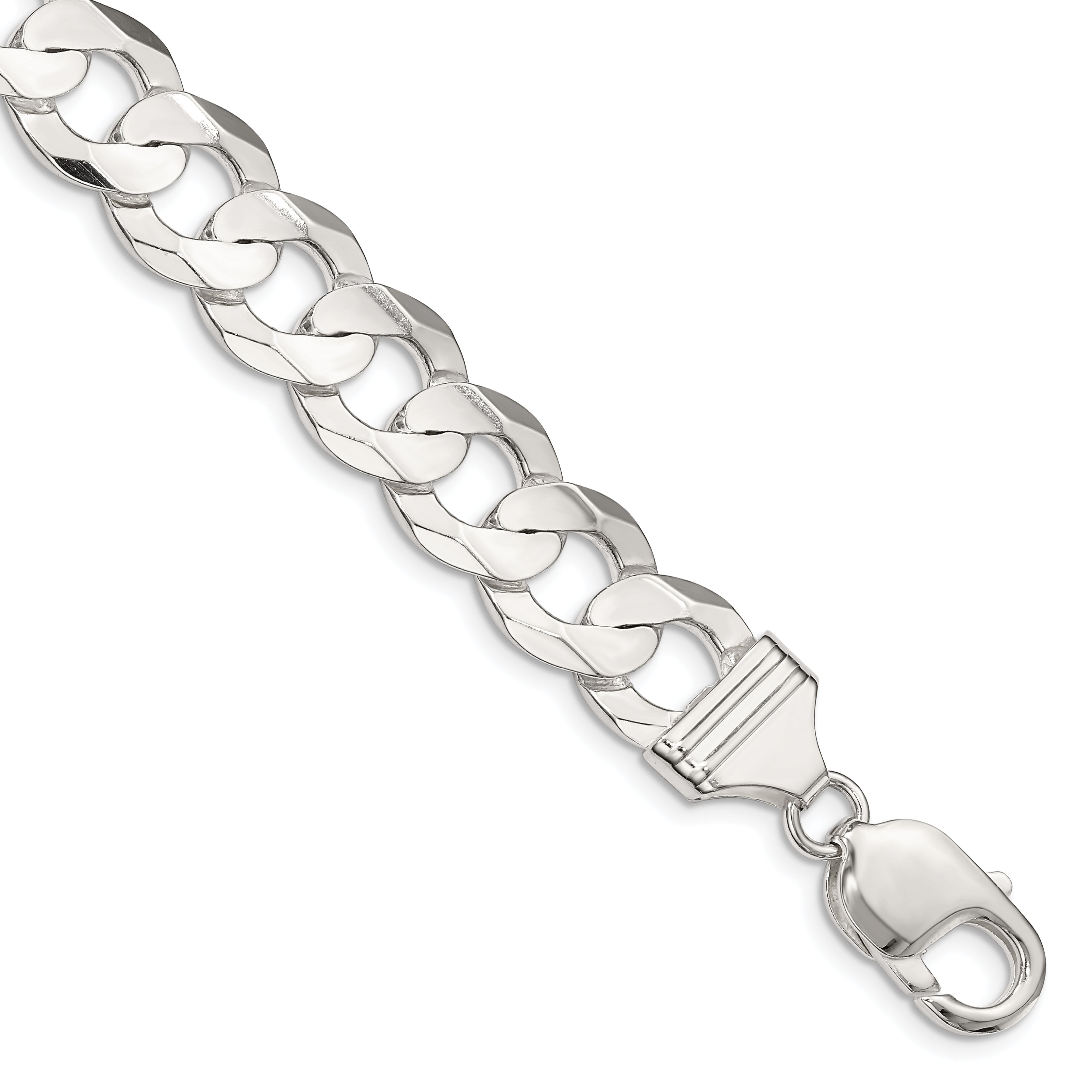 7 Inch Sterling Silver 11.9mm Concave Beveled Curb Chain Bracelet