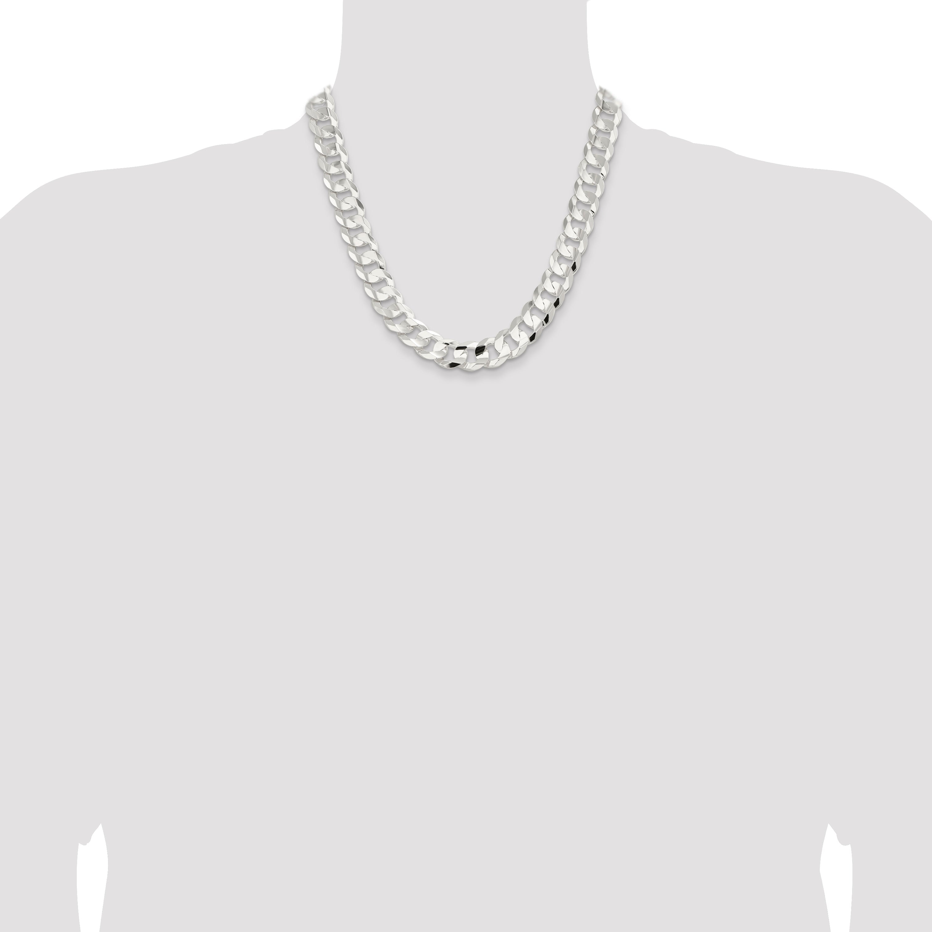 20 Inch Sterling Silver 14.0mm Concave Beveled Curb Chain Necklace