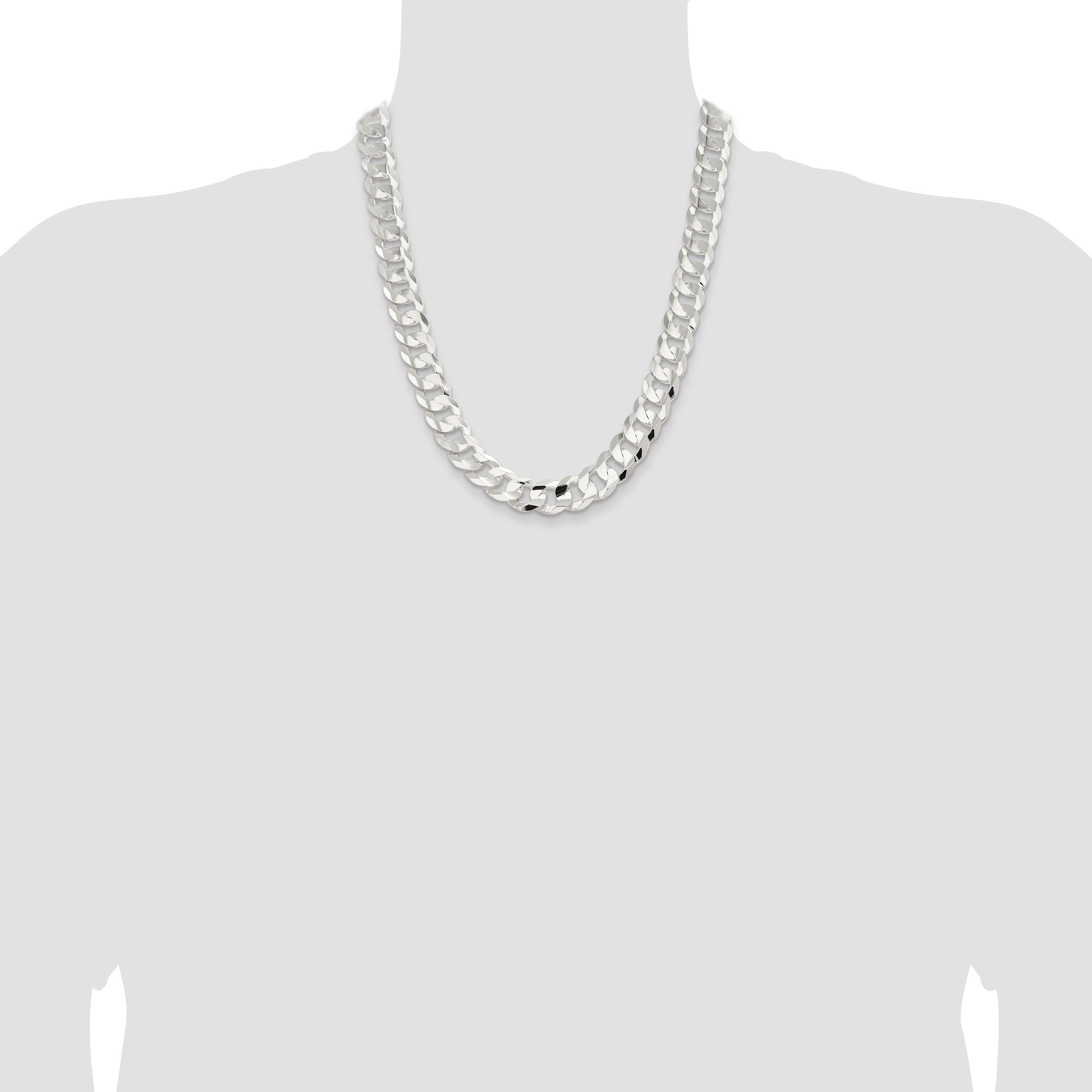 22 Inch Sterling Silver 14.0mm Concave Beveled Curb Chain Necklace