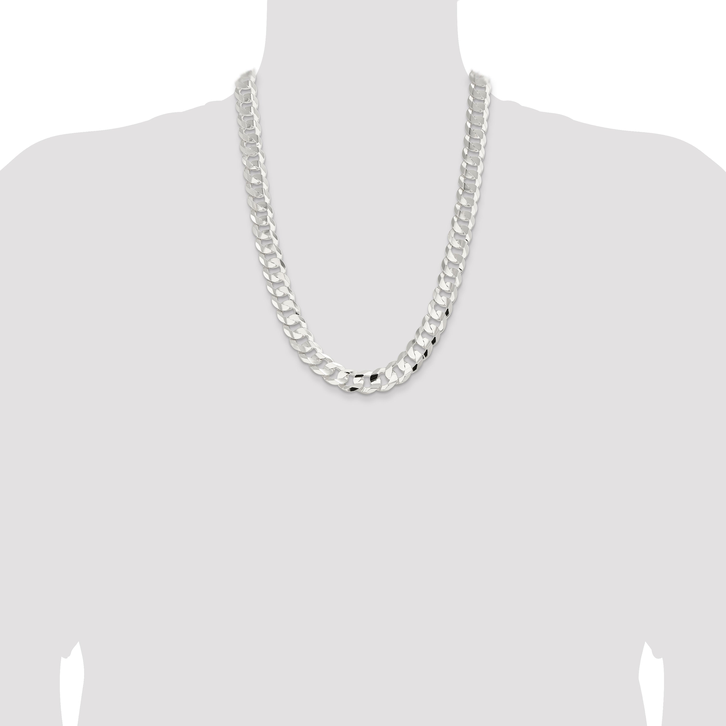 24 Inch Sterling Silver 14.0mm Concave Beveled Curb Chain Necklace