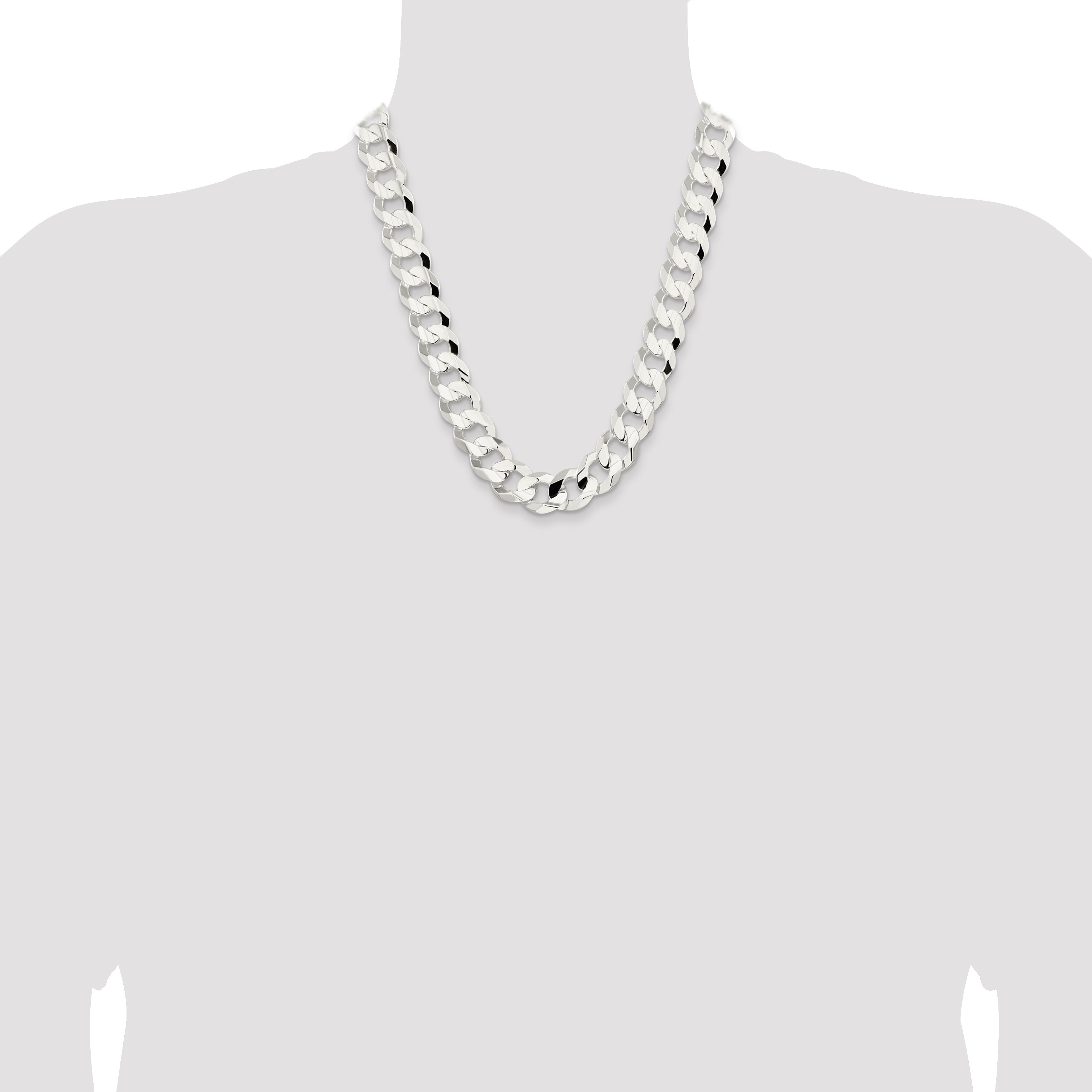 22 Inch Sterling Silver 15.75mm Concave Beveled Curb Chain Necklace