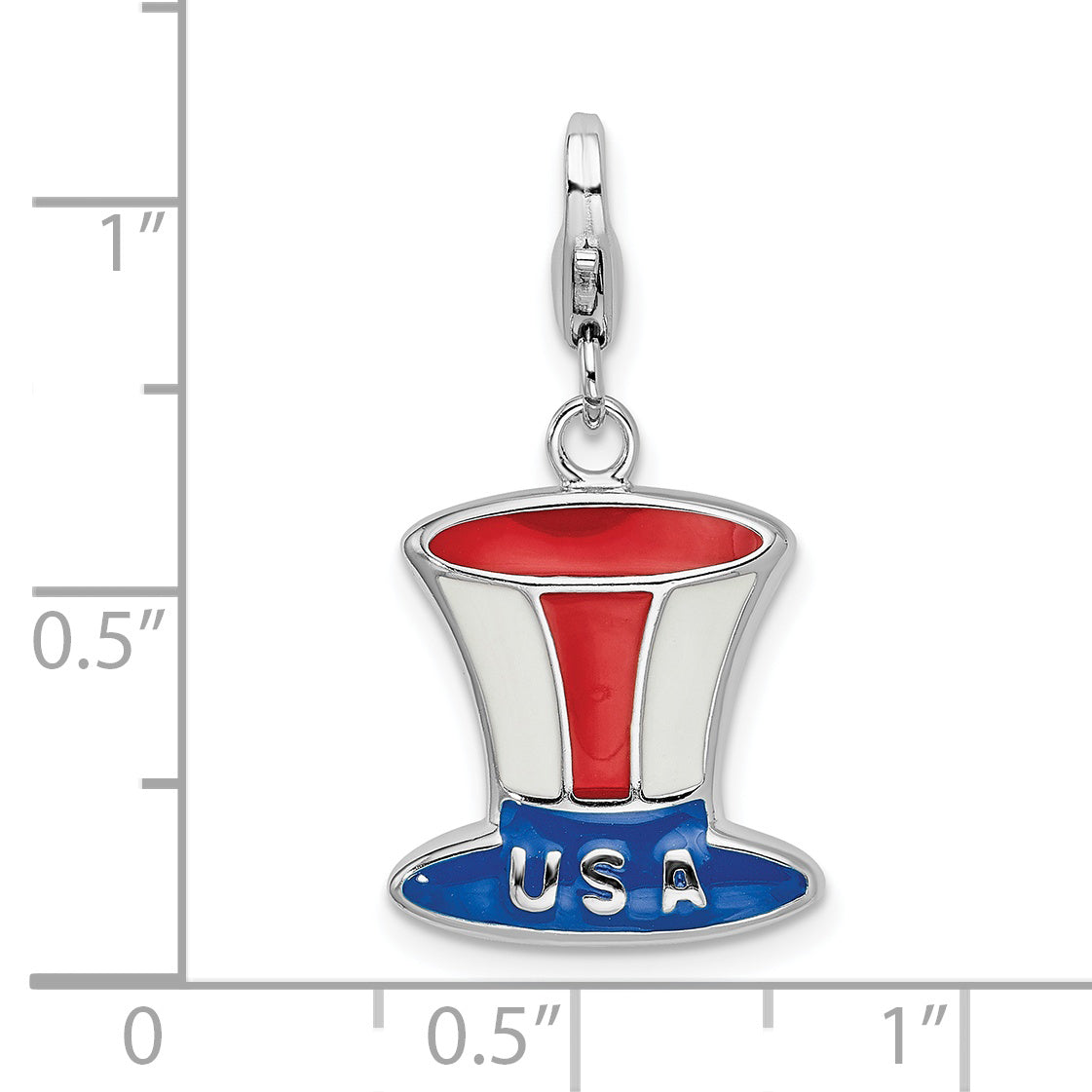 Sterling Silver Amore La Vita Rhodium-Plated Polished Enameled Usa Hat Charm With Fancy Lobster Clasp