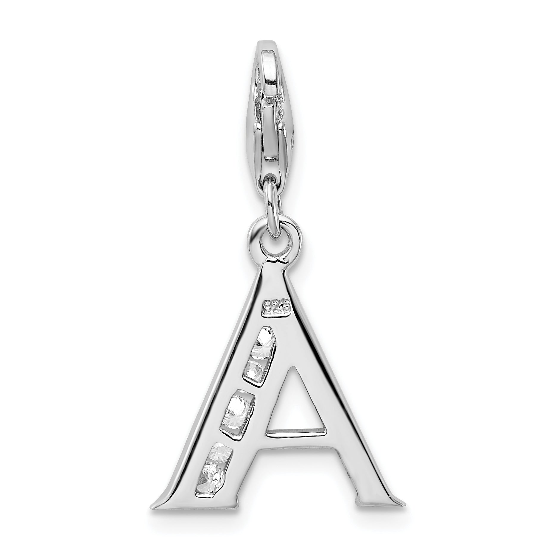 Sterling Silver Amore La Vita Rhodium-Plated Polished Cz Letter A Initial Charm With Fancy Lobster Clasp