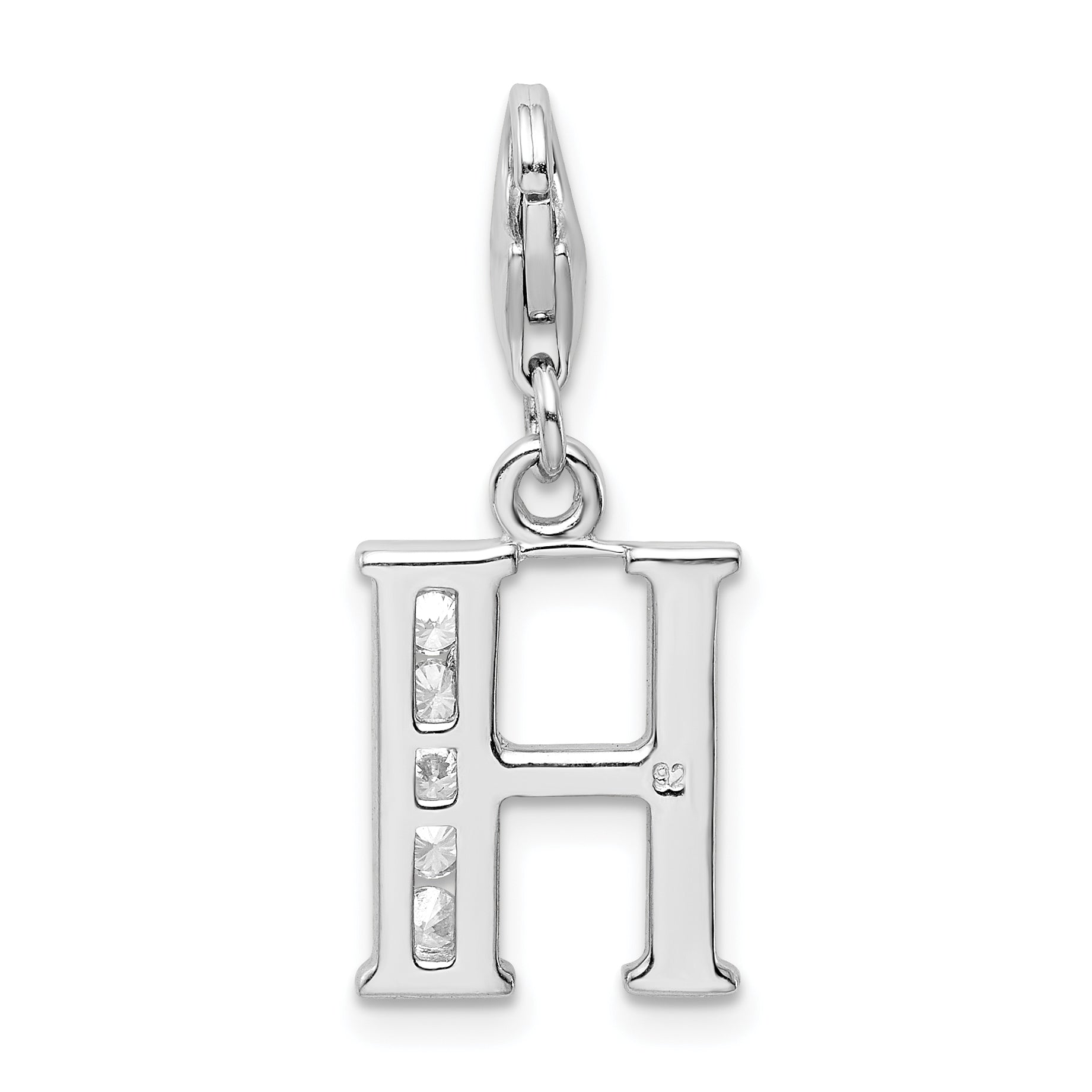 Sterling Silver Amore La Vita Rhodium-Plated Polished Cz Letter H Initial Charm With Fancy Lobster Clasp
