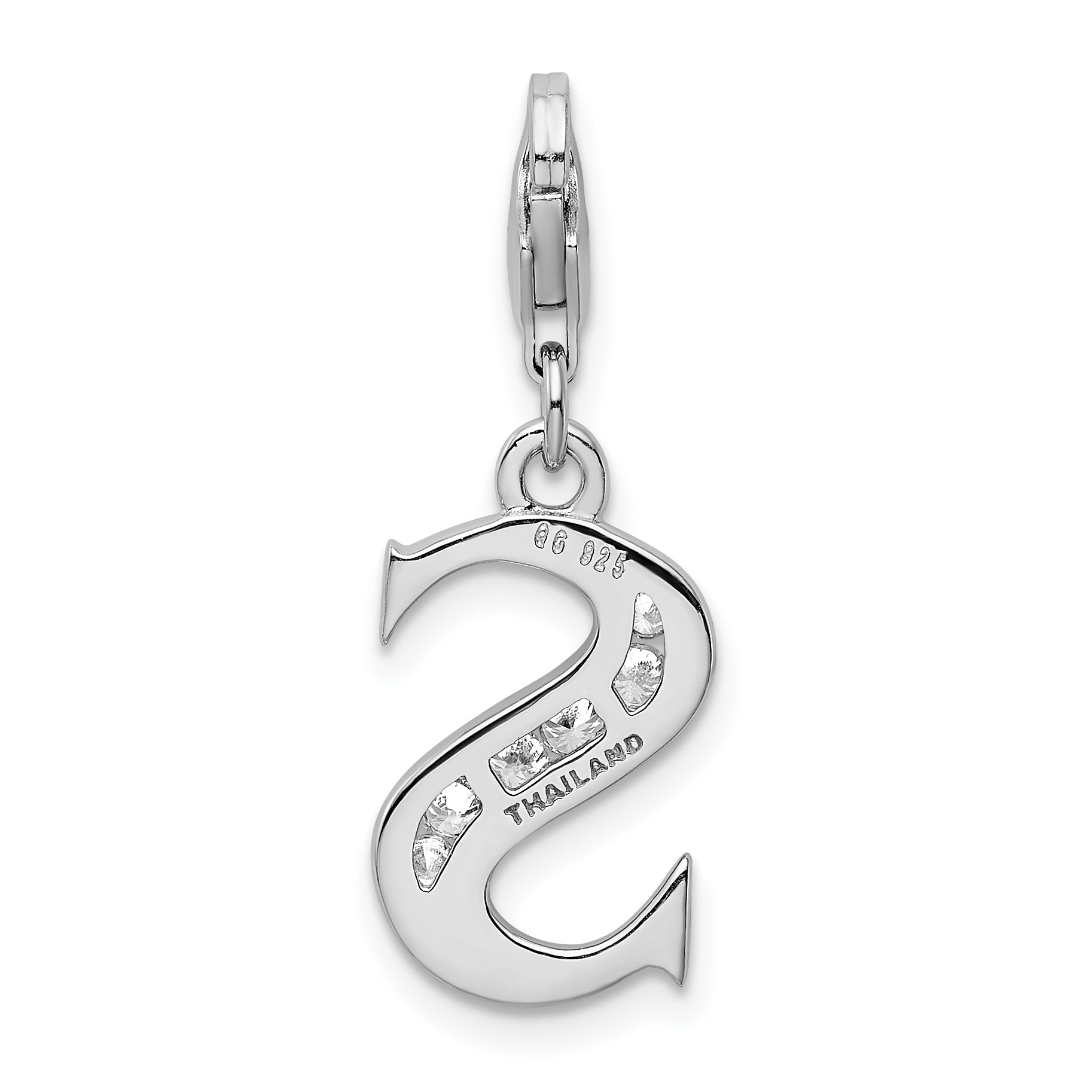 Sterling Silver Amore La Vita Rhodium-Plated Polished Cz Letter S Initial Charm With Fancy Lobster Clasp
