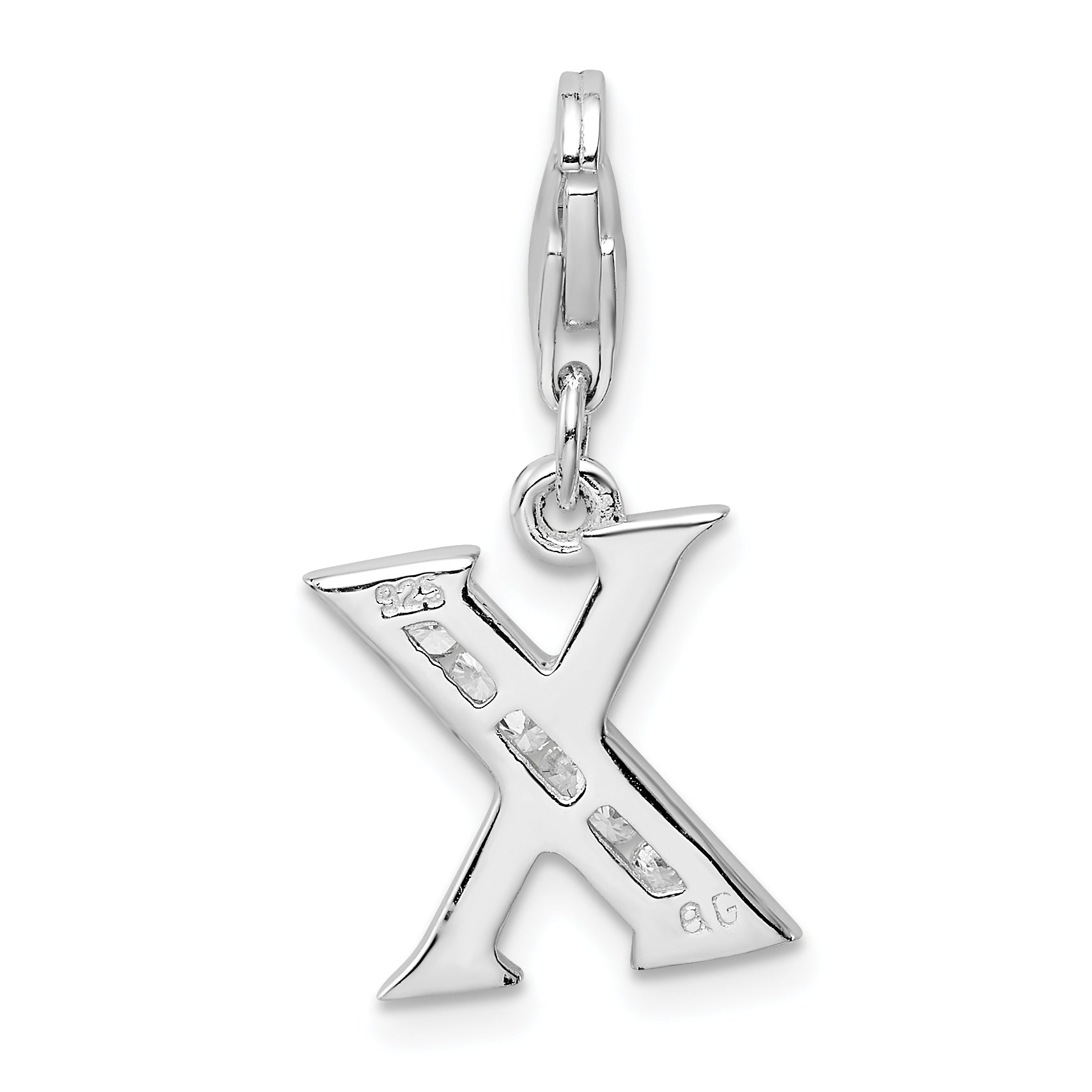 Sterling Silver Amore La Vita Rhodium-Plated Polished Cz Letter X Initial Charm With Fancy Lobster Clasp