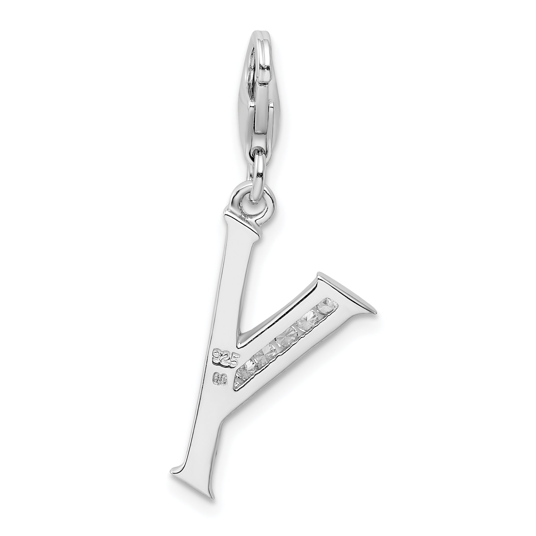 Sterling Silver Amore La Vita Rhodium-Plated Polished Cz Letter Y Initial Charm With Fancy Lobster Clasp
