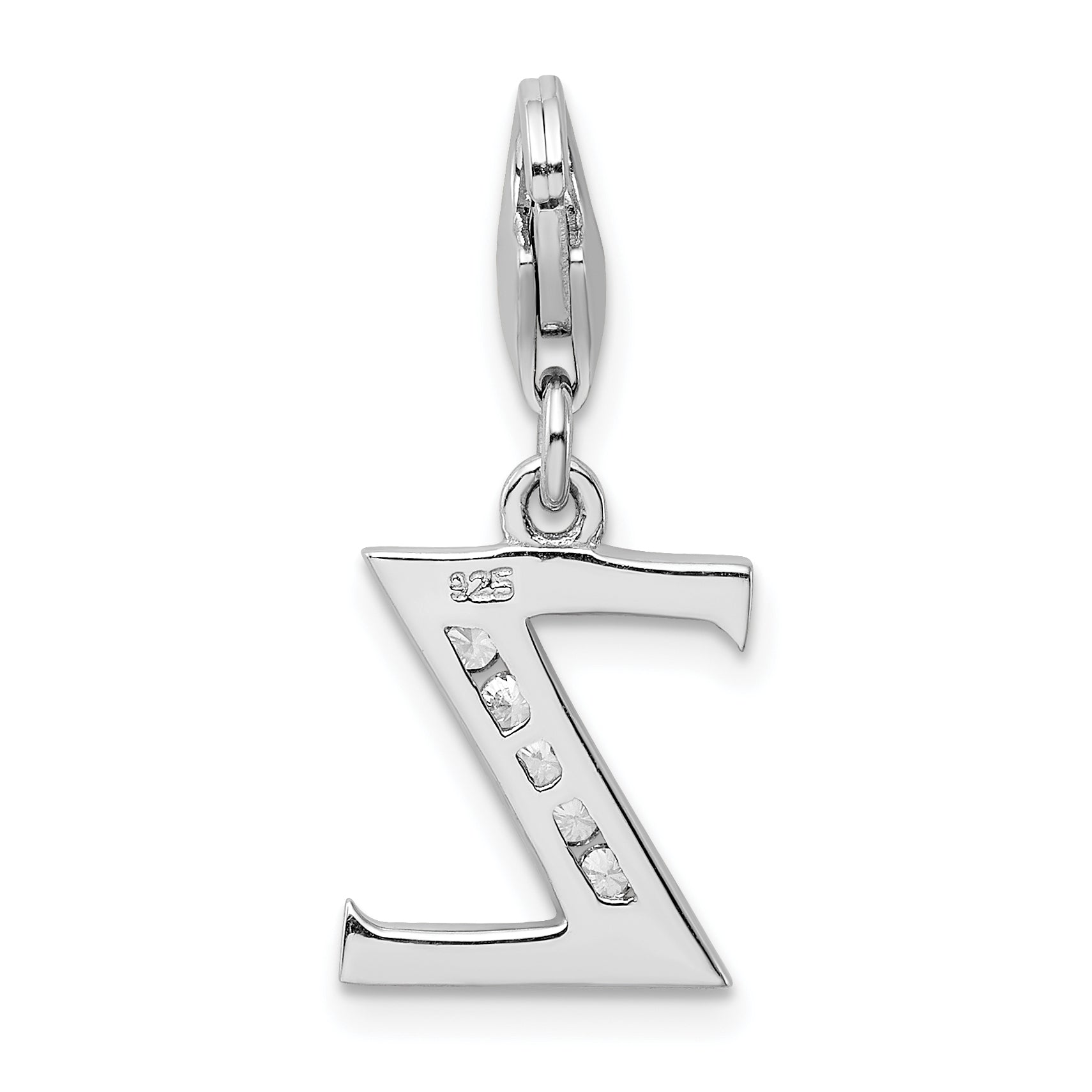 Sterling Silver Amore La Vita Rhodium-Plated Polished Cz Letter Z Initial Charm With Fancy Lobster Clasp