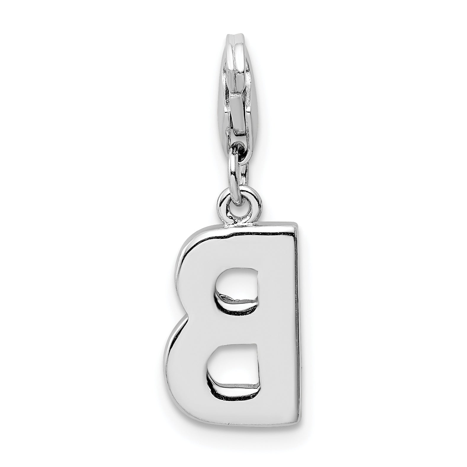 Sterling Silver Amore La Vita Rhodium-Plated Polished Cz Letter B Initial Charm With Fancy Lobster Clasp