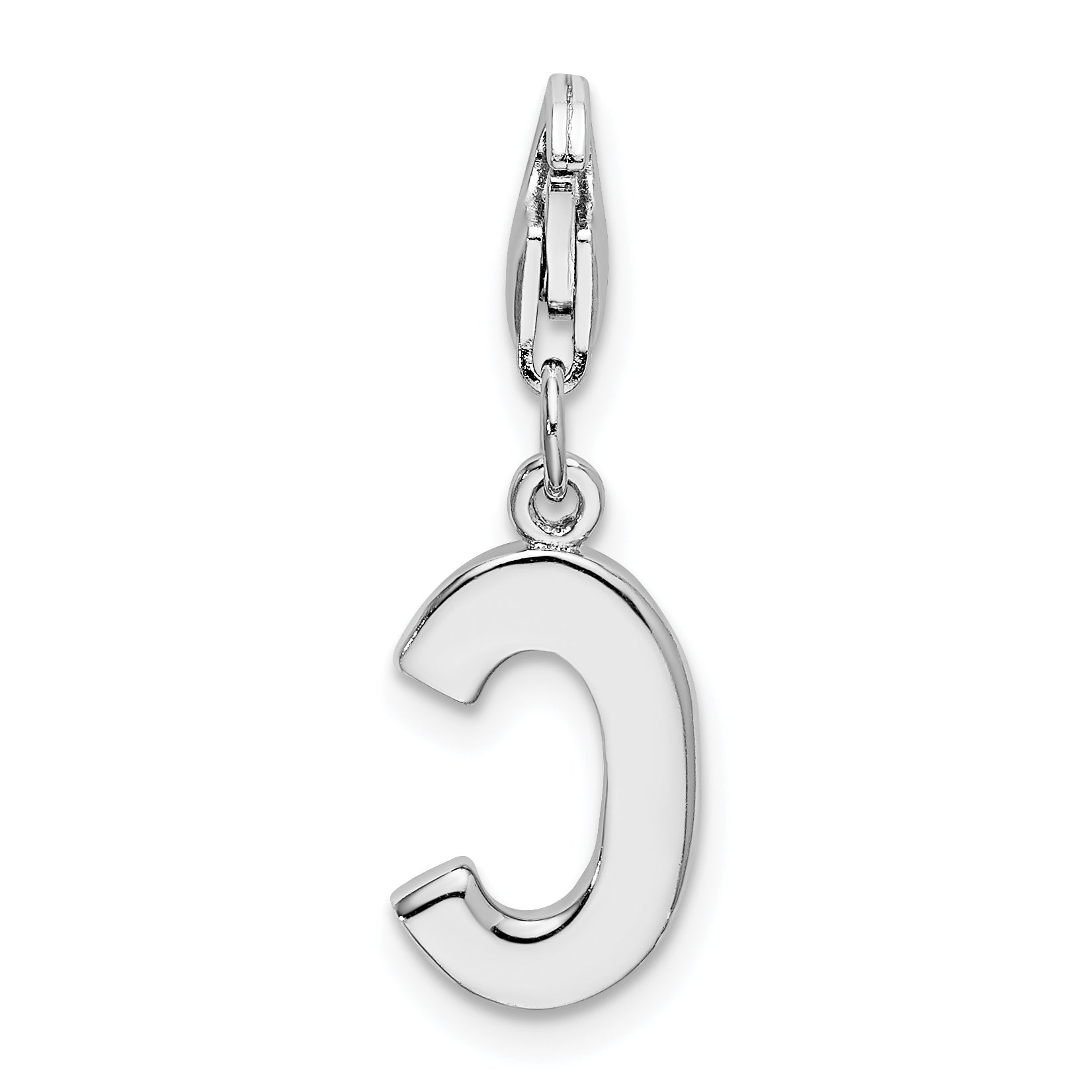 Sterling Silver Amore La Vita Rhodium-Plated Polished Cz Letter C Initial Charm With Fancy Lobster Clasp