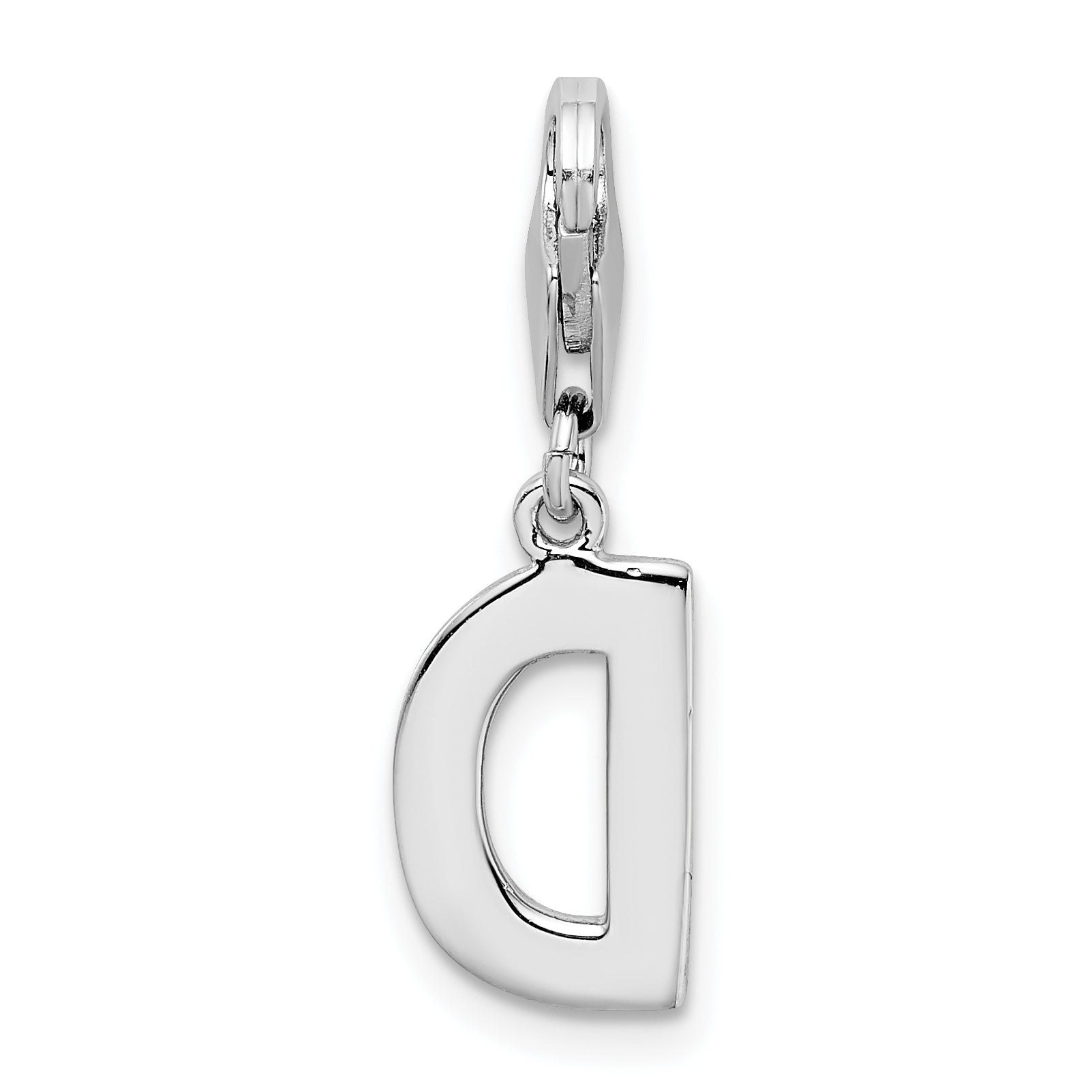 Sterling Silver Amore La Vita Rhodium-Plated Polished Cz Letter D Initial Charm With Fancy Lobster Clasp