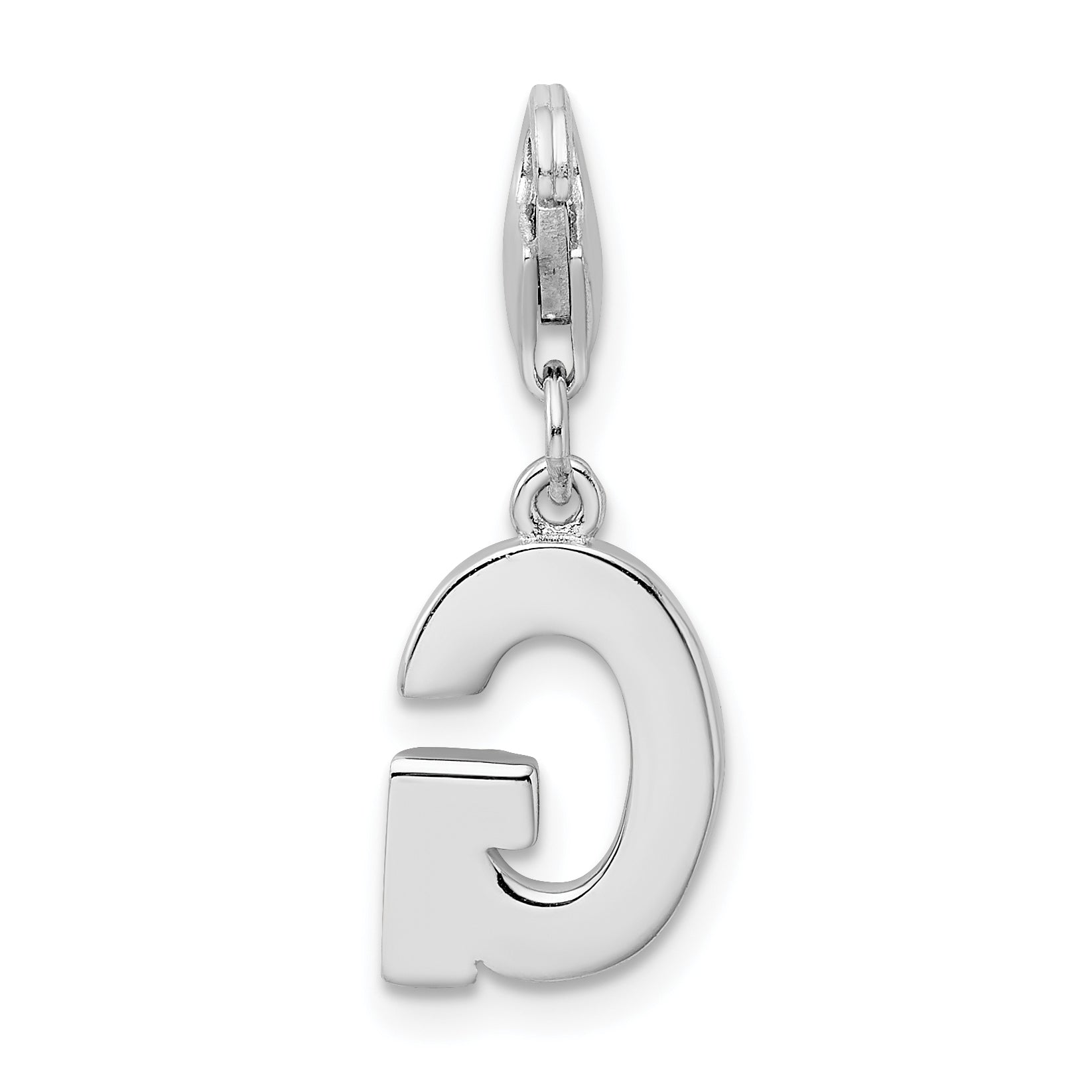 Sterling Silver Amore La Vita Rhodium-Plated Polished Cz Letter G Initial Charm With Fancy Lobster Clasp